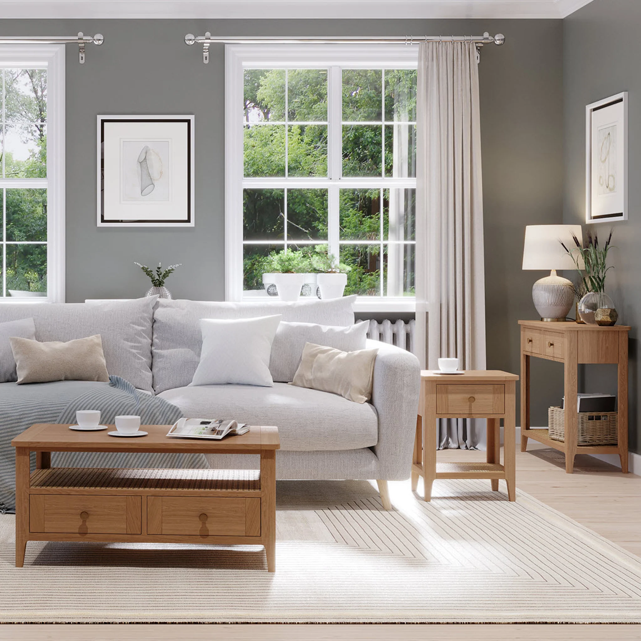 Albany Oak & Rattan Console Table - Image 8