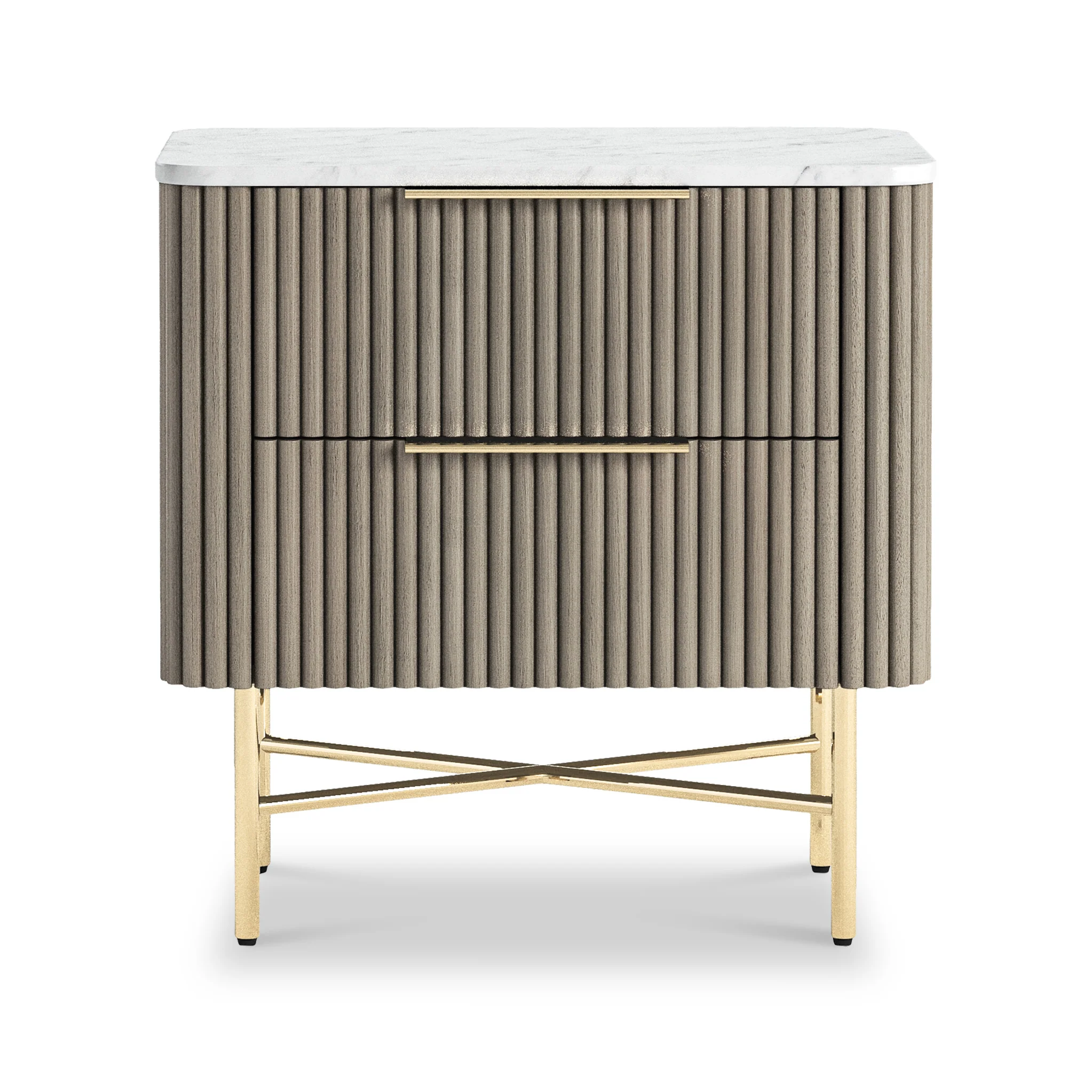 Amelie Grey Fluted 2 Drawer Bedside Table - Image 3