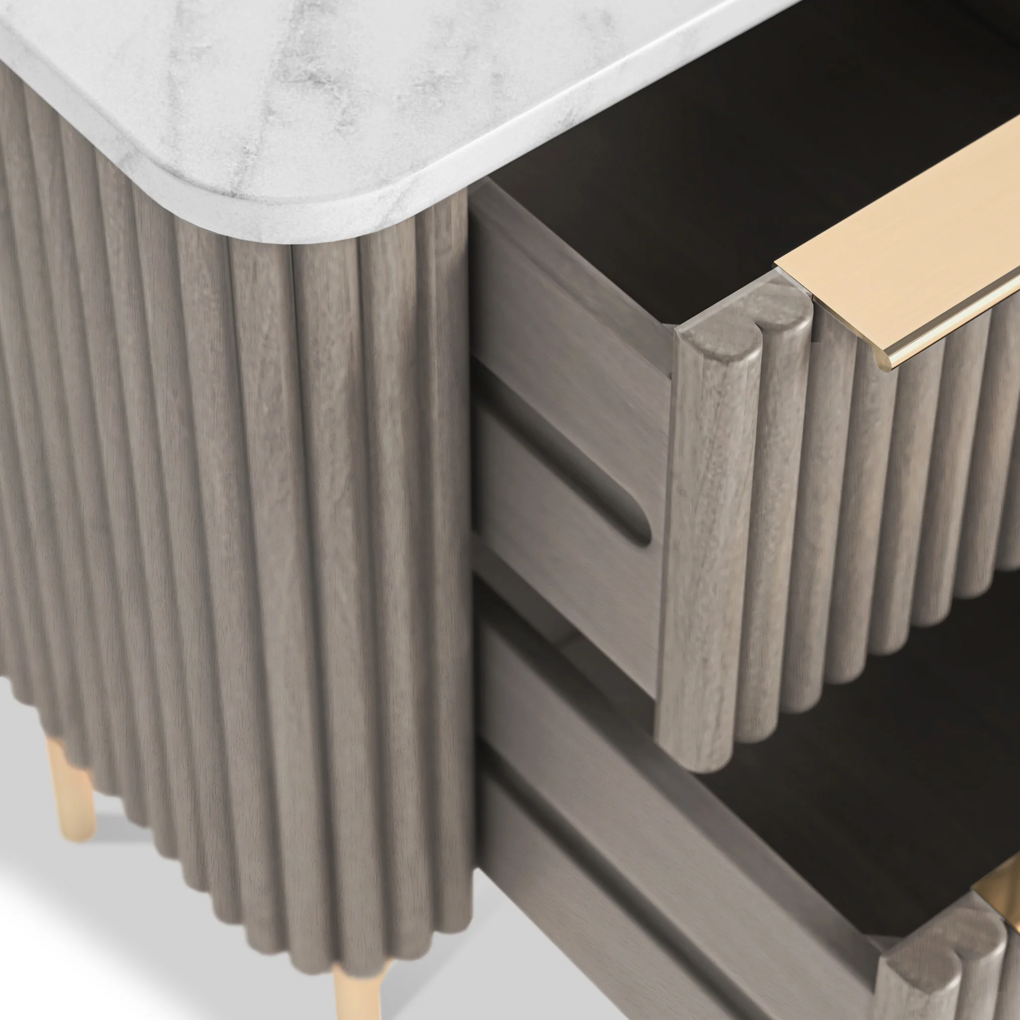 Amelie Grey Fluted 2 Drawer Bedside Table - Image 4