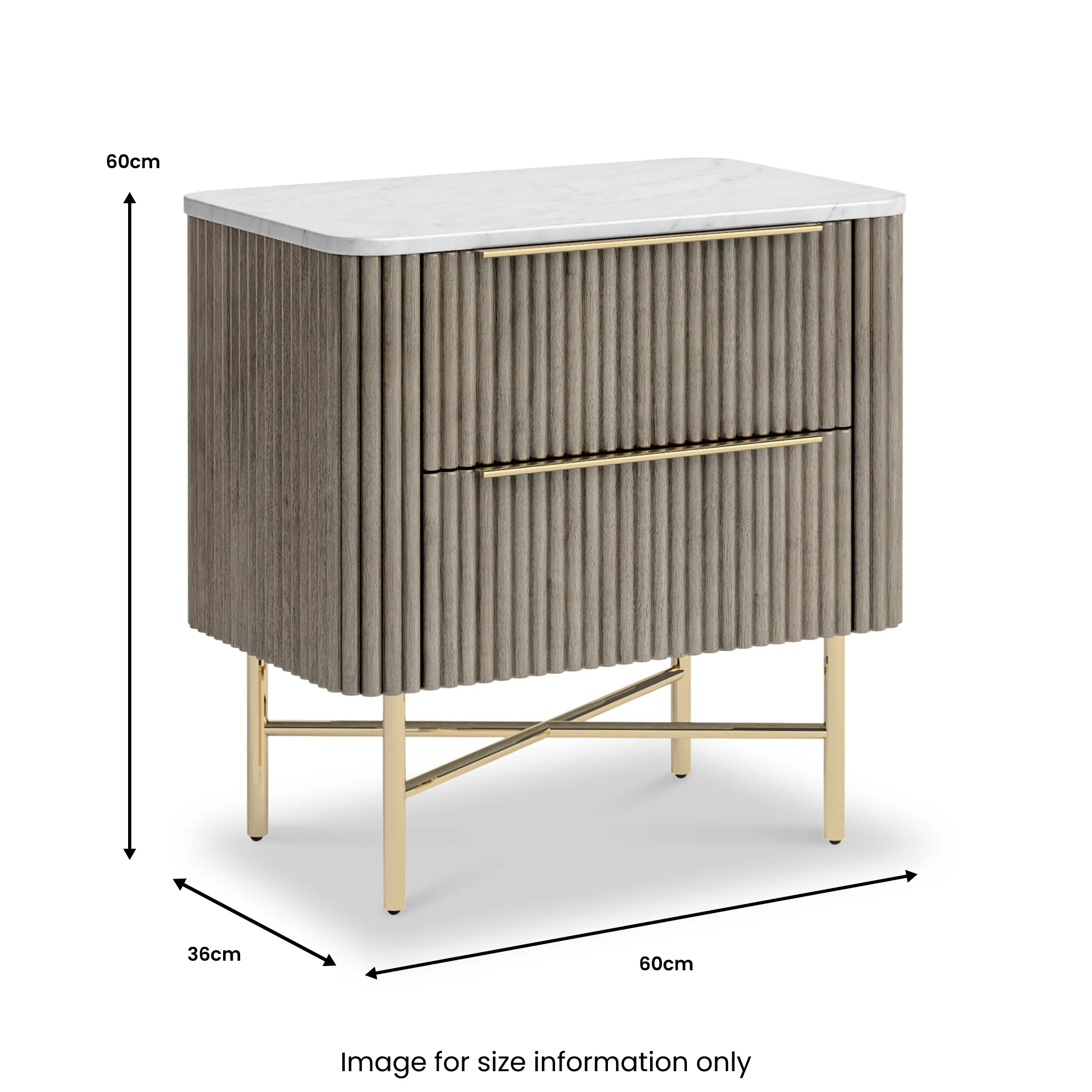 Amelie Grey Fluted 2 Drawer Bedside Table - Image 6
