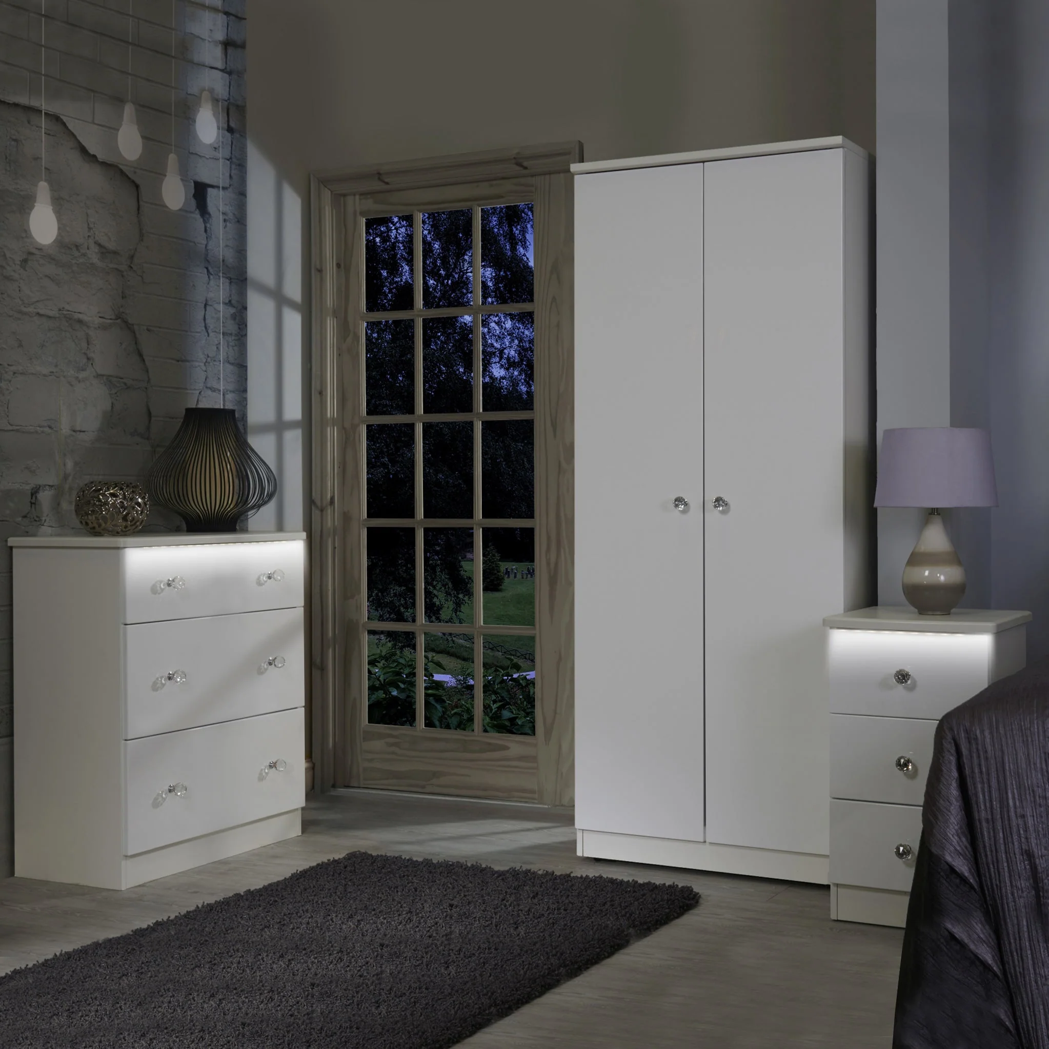 Aria White Gloss with LED Lighting 2 Door Wardrobe - Image 6