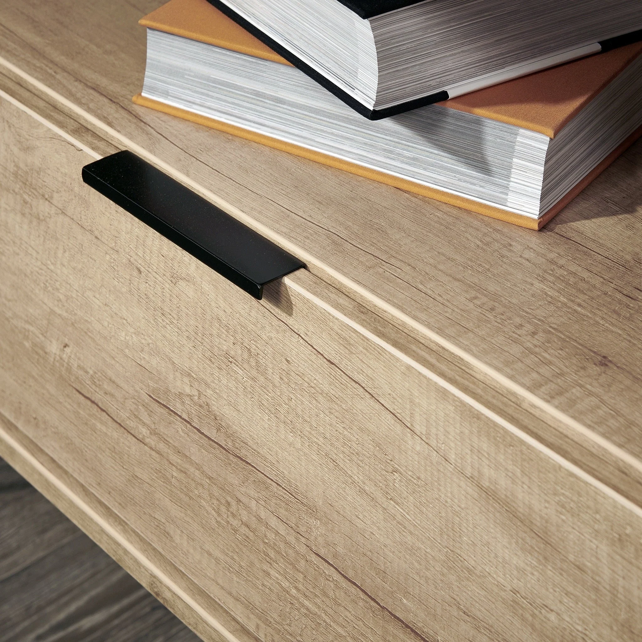 Asher Light Oak 1 Drawer Side Table with Black Legs - Image 3