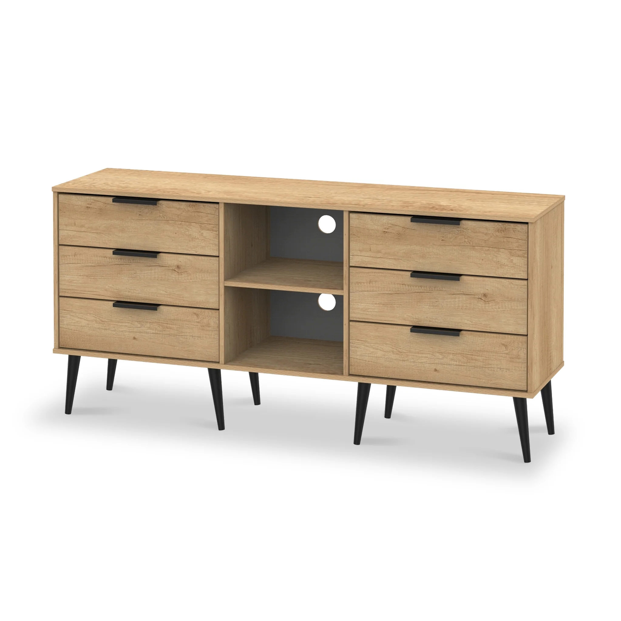 Asher Light Oak 6 Drawer Sideboard with Black Legs - Image 3