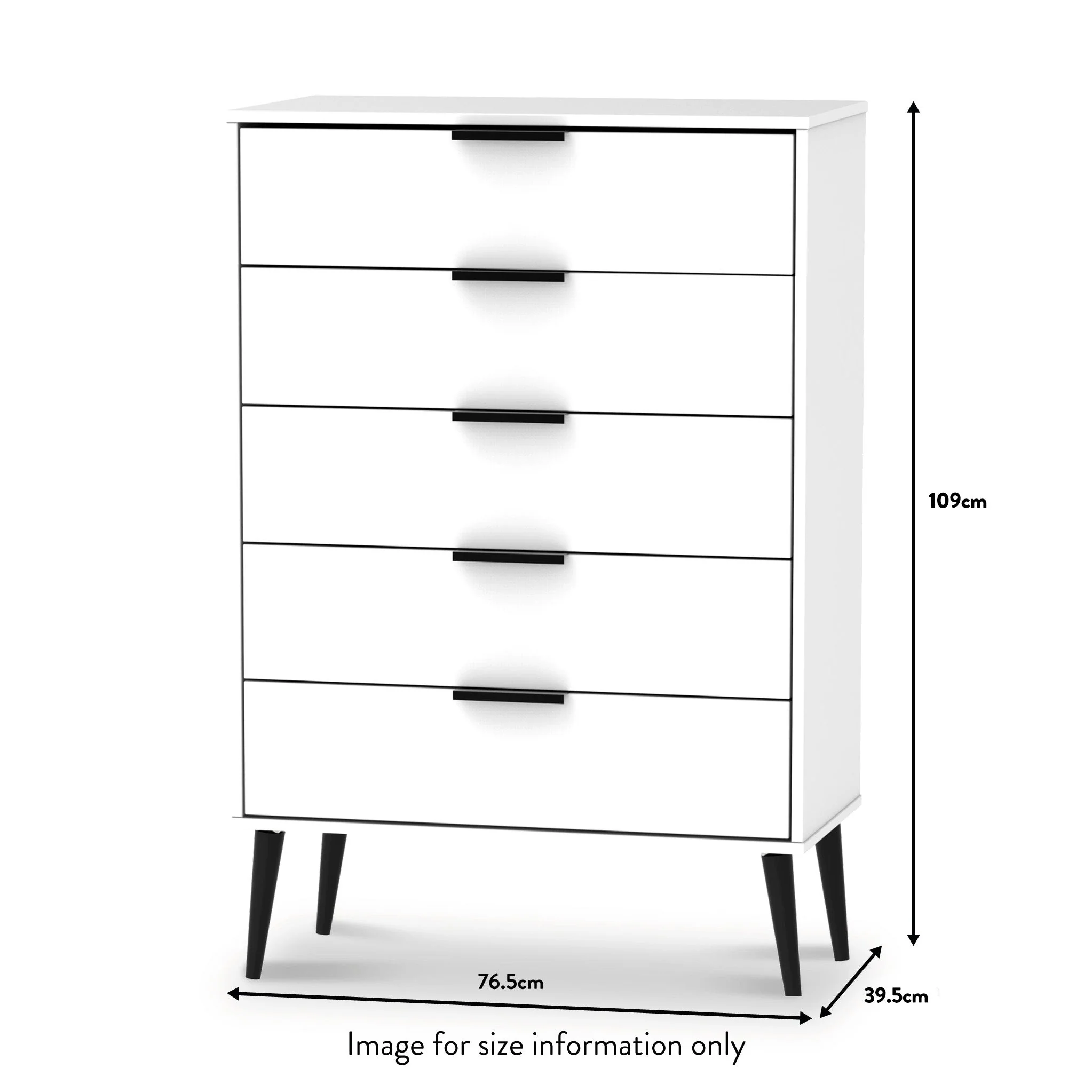 Asher White 5 Drawer Chest with Black Legs - Image 5