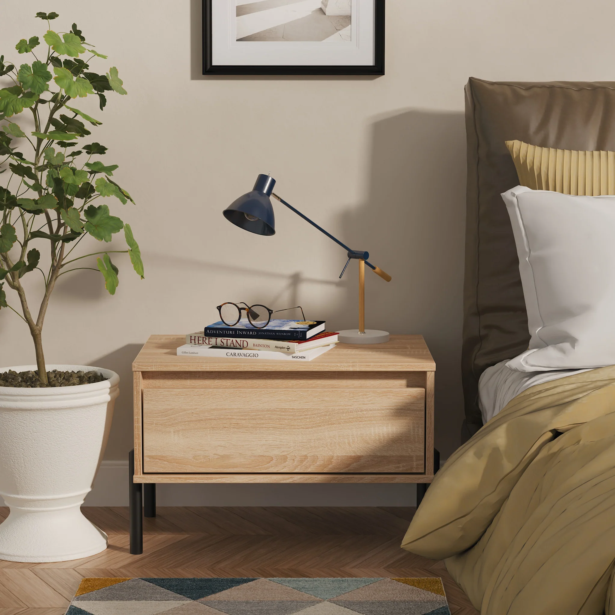 Axton 1 Drawer Wide Bedside Table - Image 2
