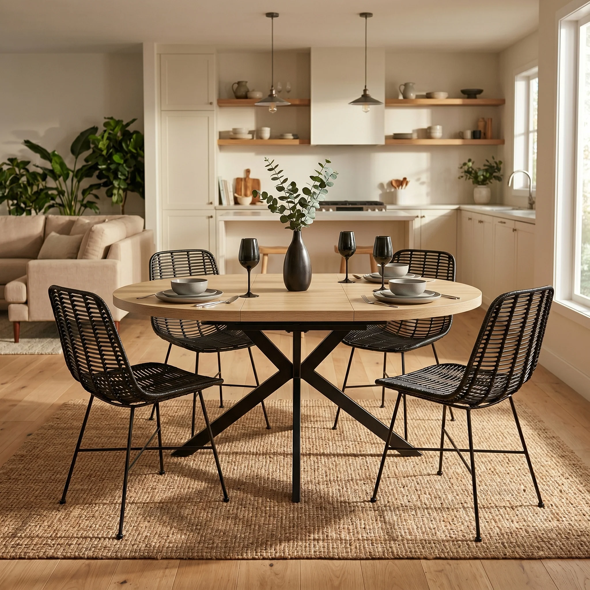 Barker 120cm-160cm Light Oak Effect Extending Dining Table - Image 2