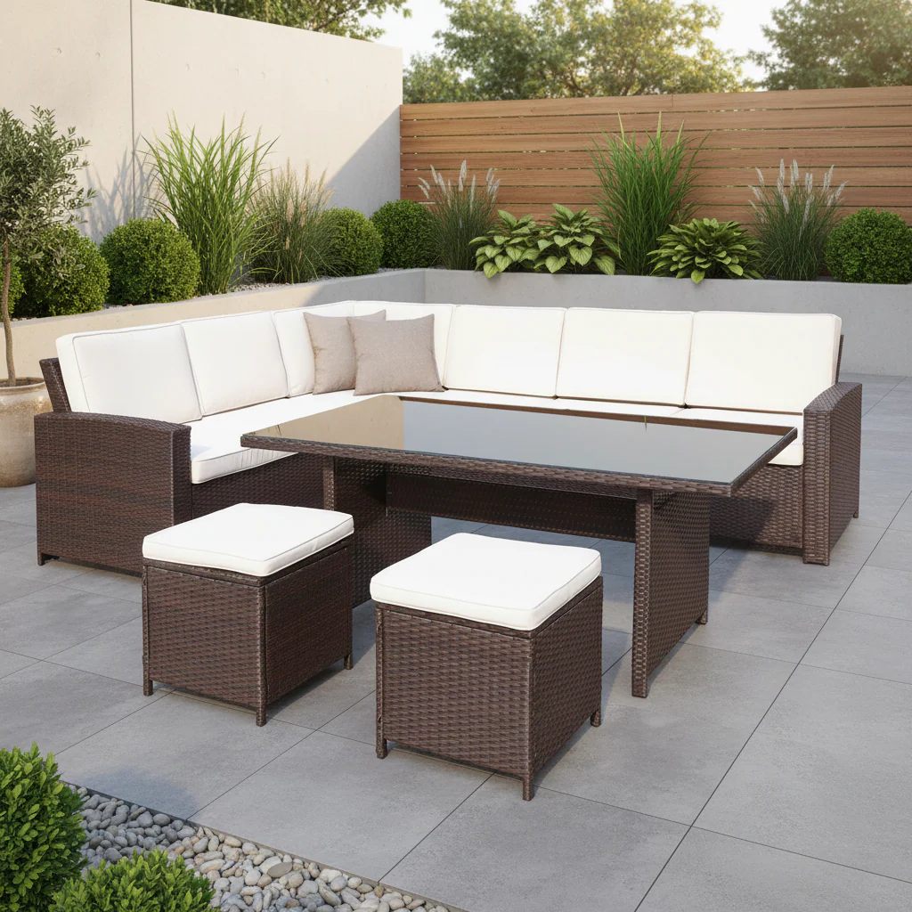 Berlin Rattan Corner Dining Set with Stools