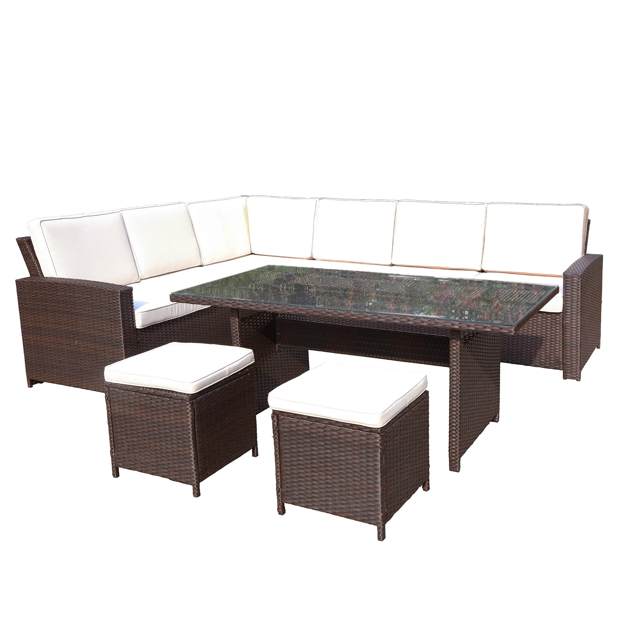 Berlin Rattan Corner Dining Set with Stools - Image 3