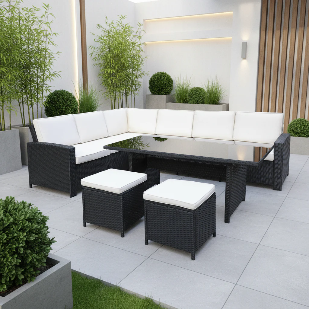 Berlin Rattan Corner Dining Set with Stools - Image 6