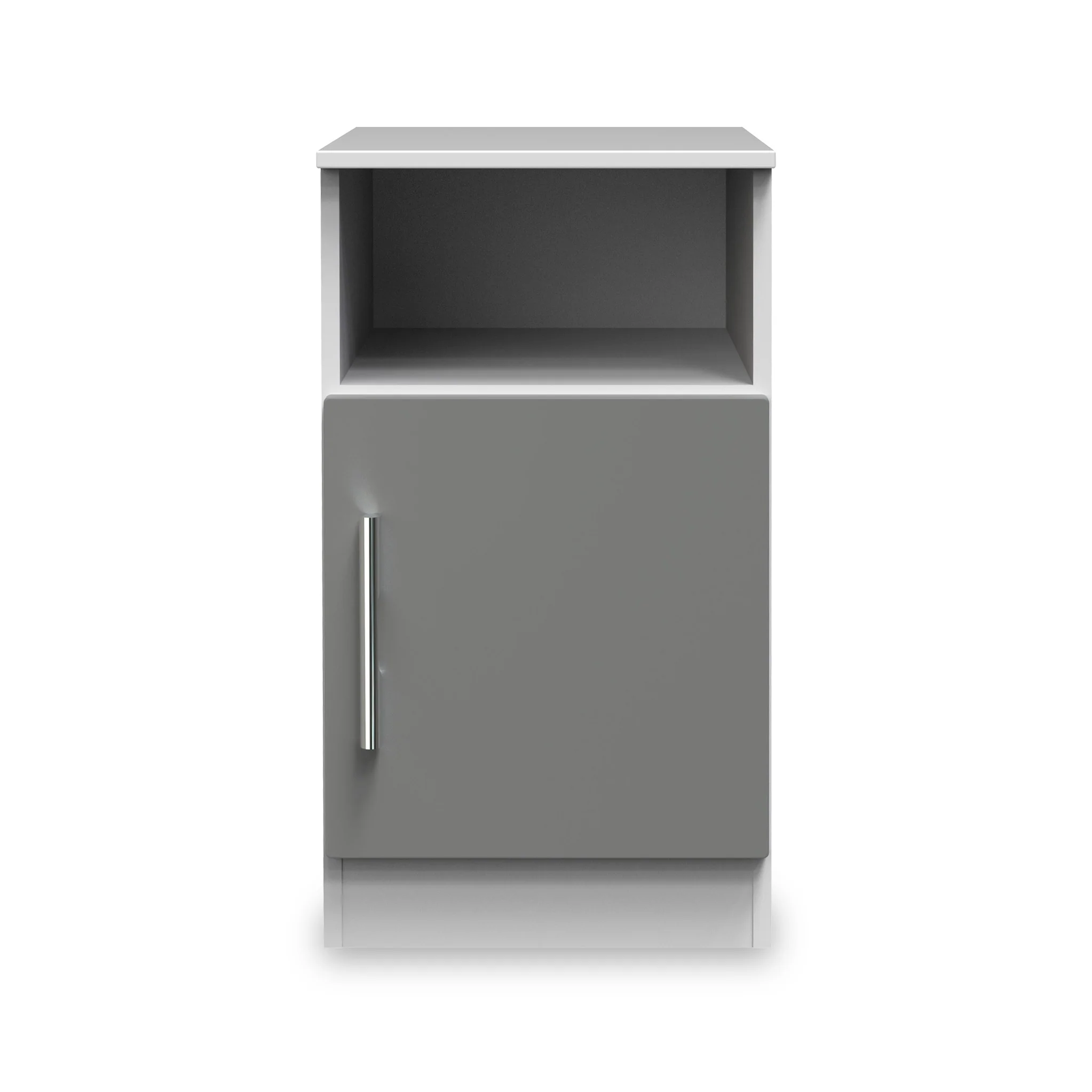 Blakely Grey and White 1 Door with Open Shelf Bedside Cabinet - Image 3