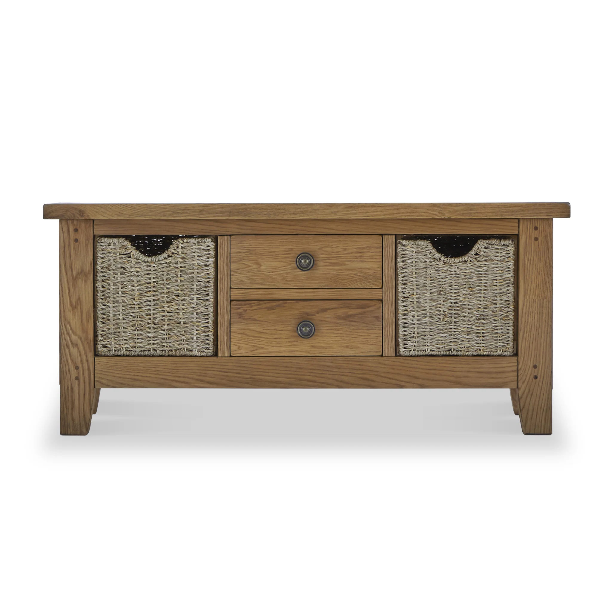 Broadway Oak Large Coffee Table with Baskets - Image 3