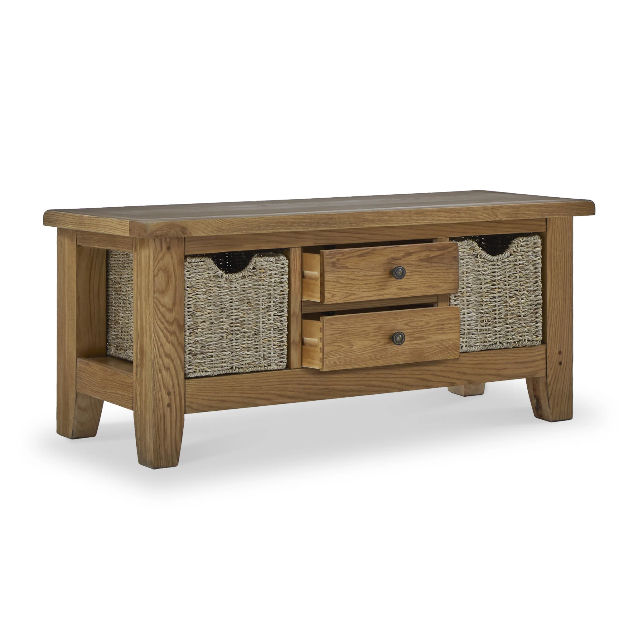 Broadway Oak Large Coffee Table with Baskets - Image 4