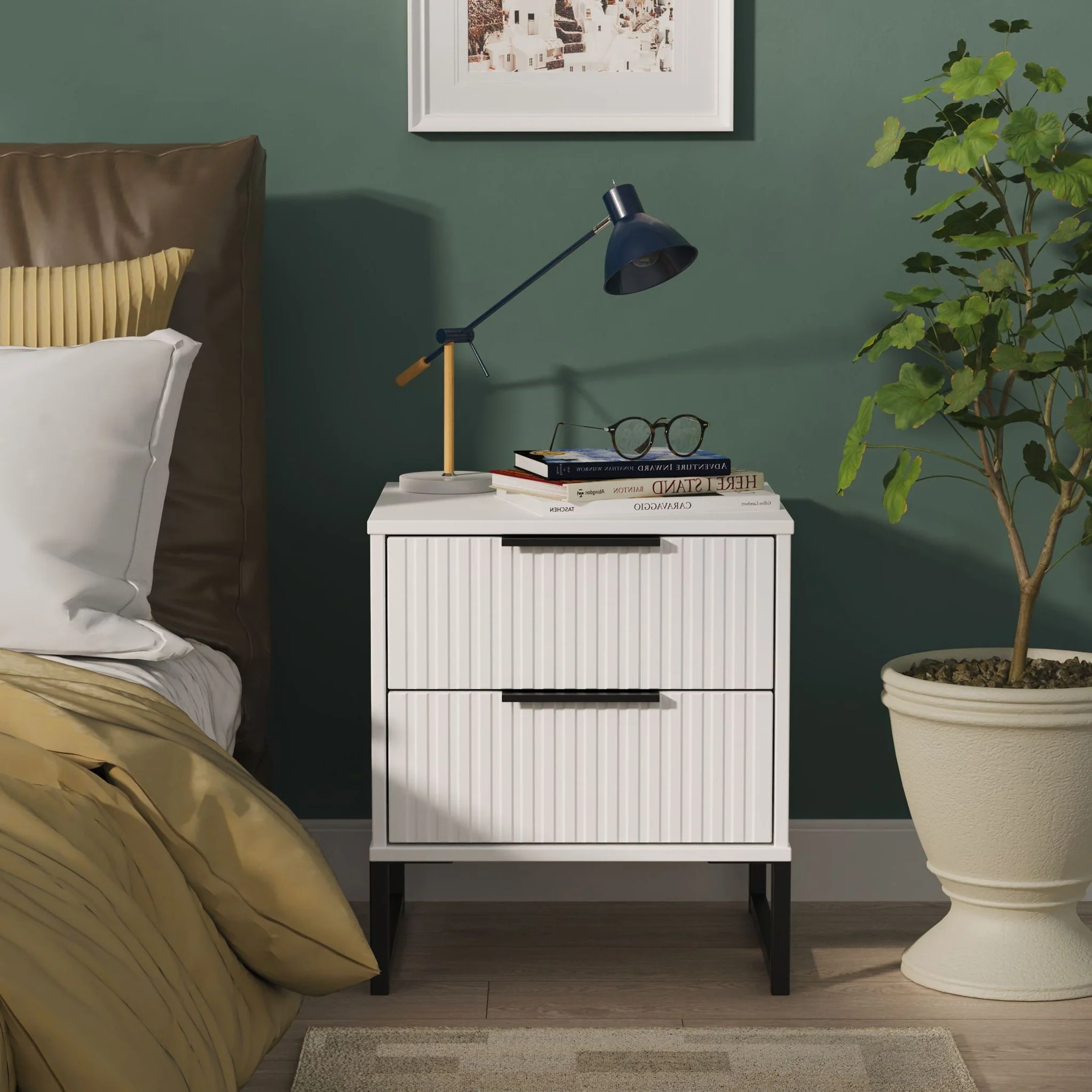 Callo Fluted 2 Drawer Bedside Table - Image 2