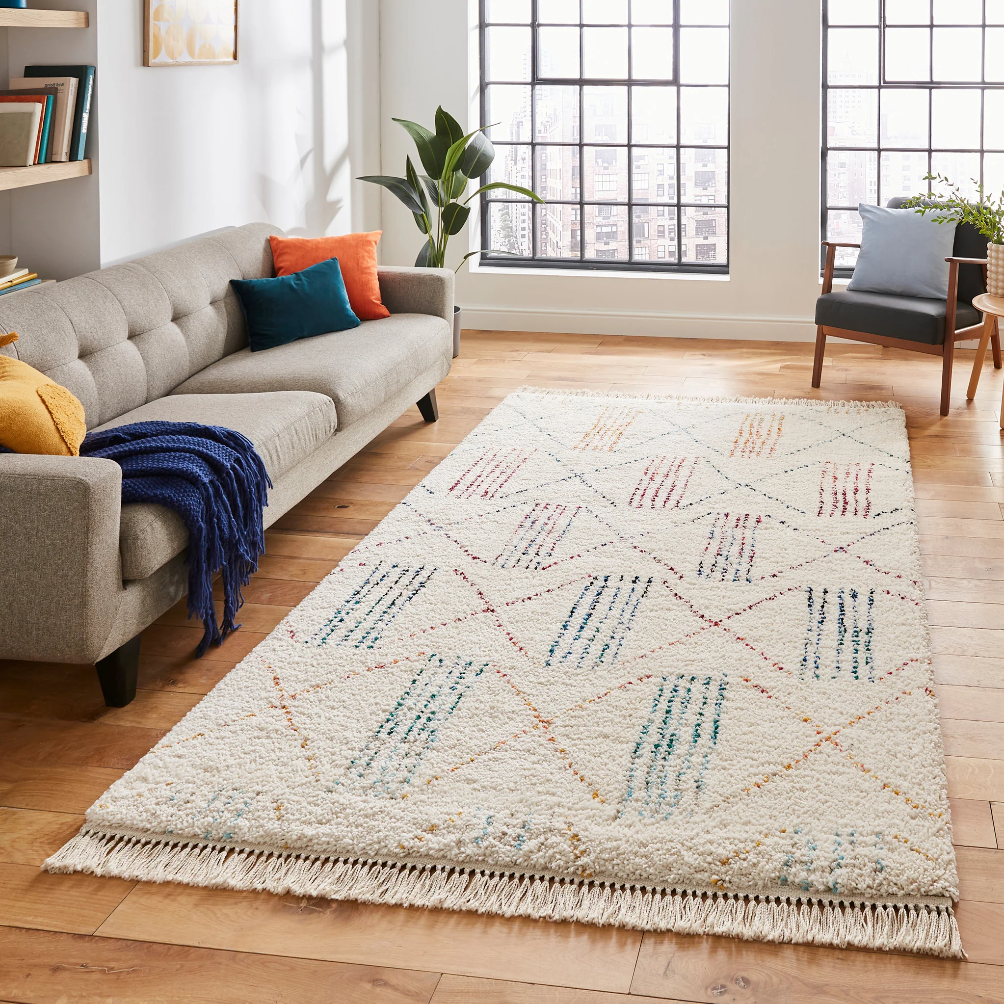 Edie Boho Multi Coloured Patterned Shaggy Rug - Image 2