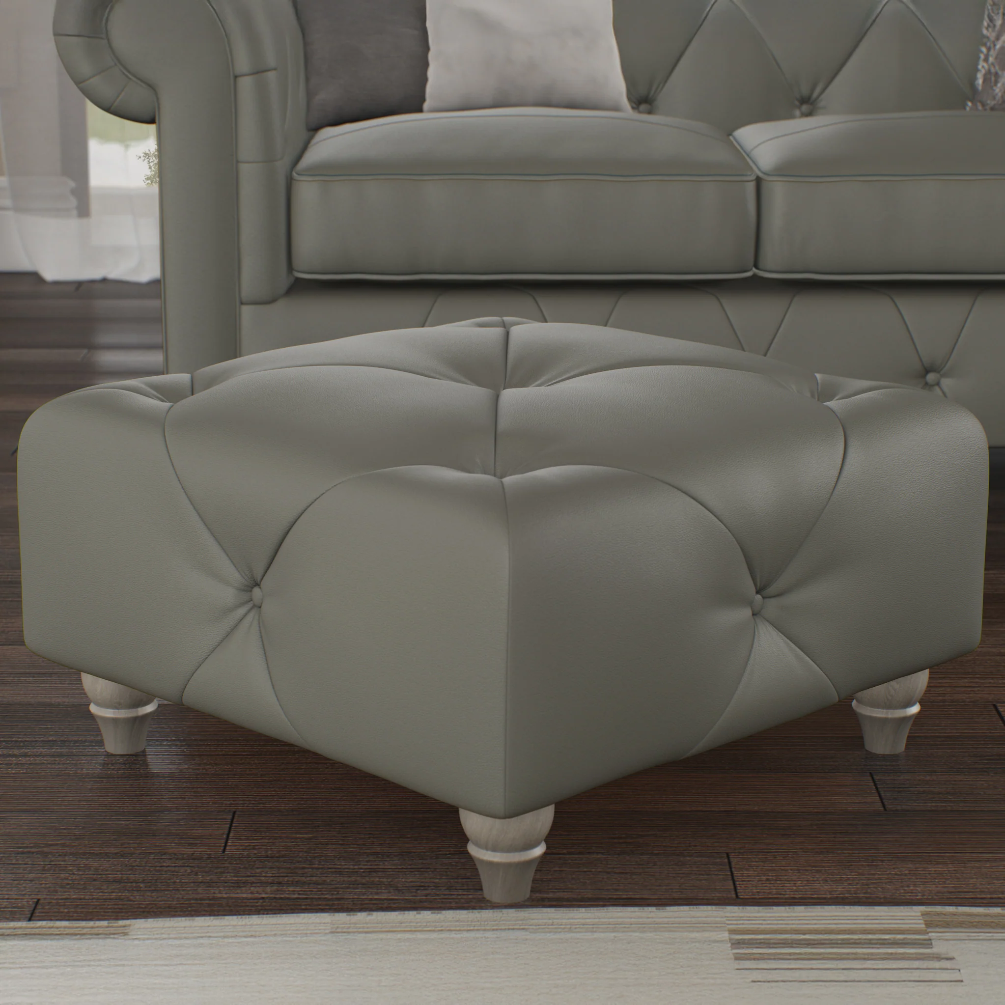 Everett Leather Button Top Footstool - Image 17