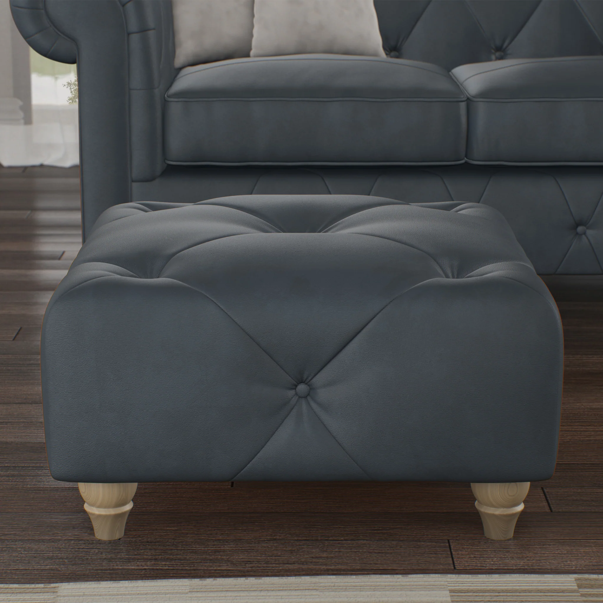 Everett Leather Button Top Footstool - Image 2