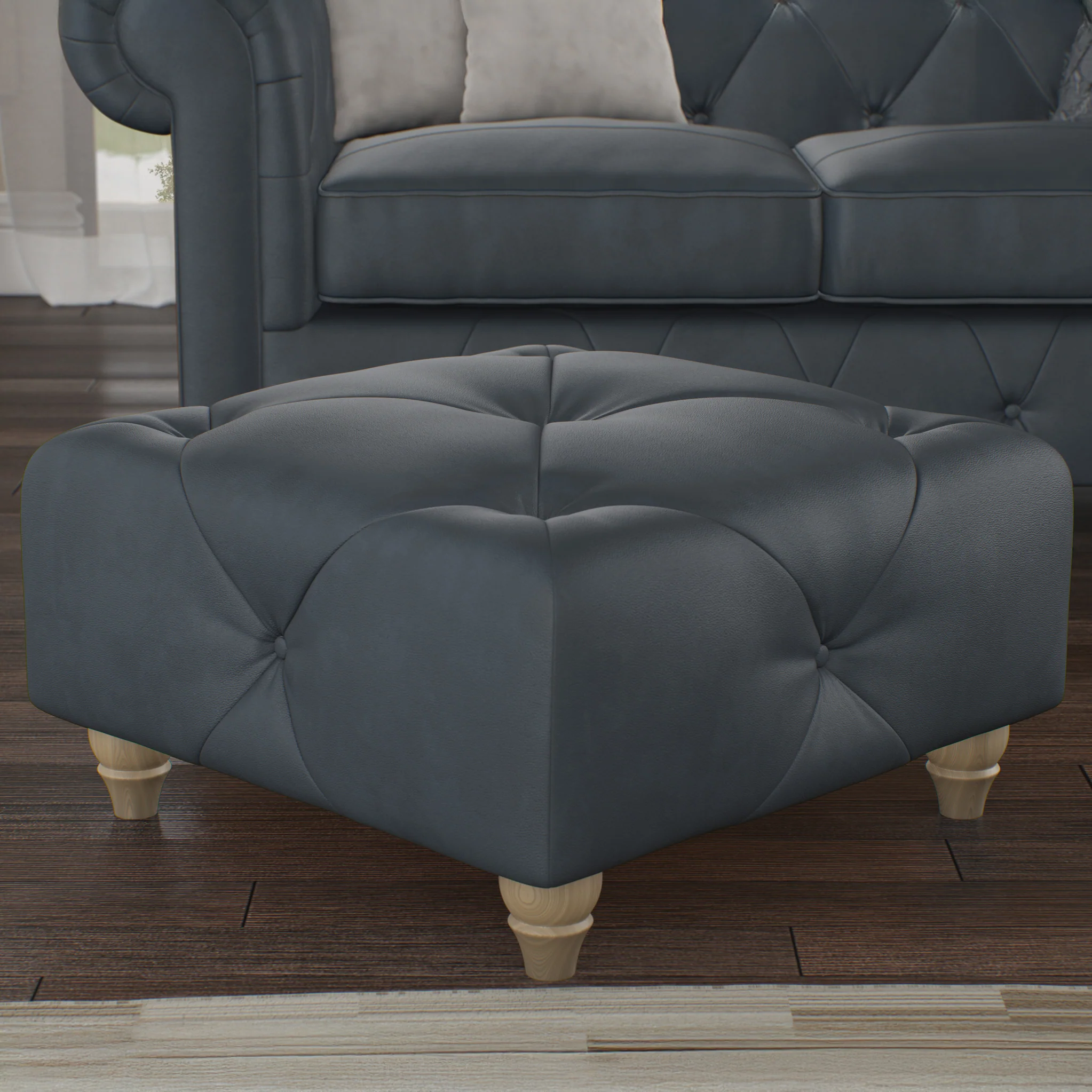 Everett Leather Button Top Footstool - Image 3