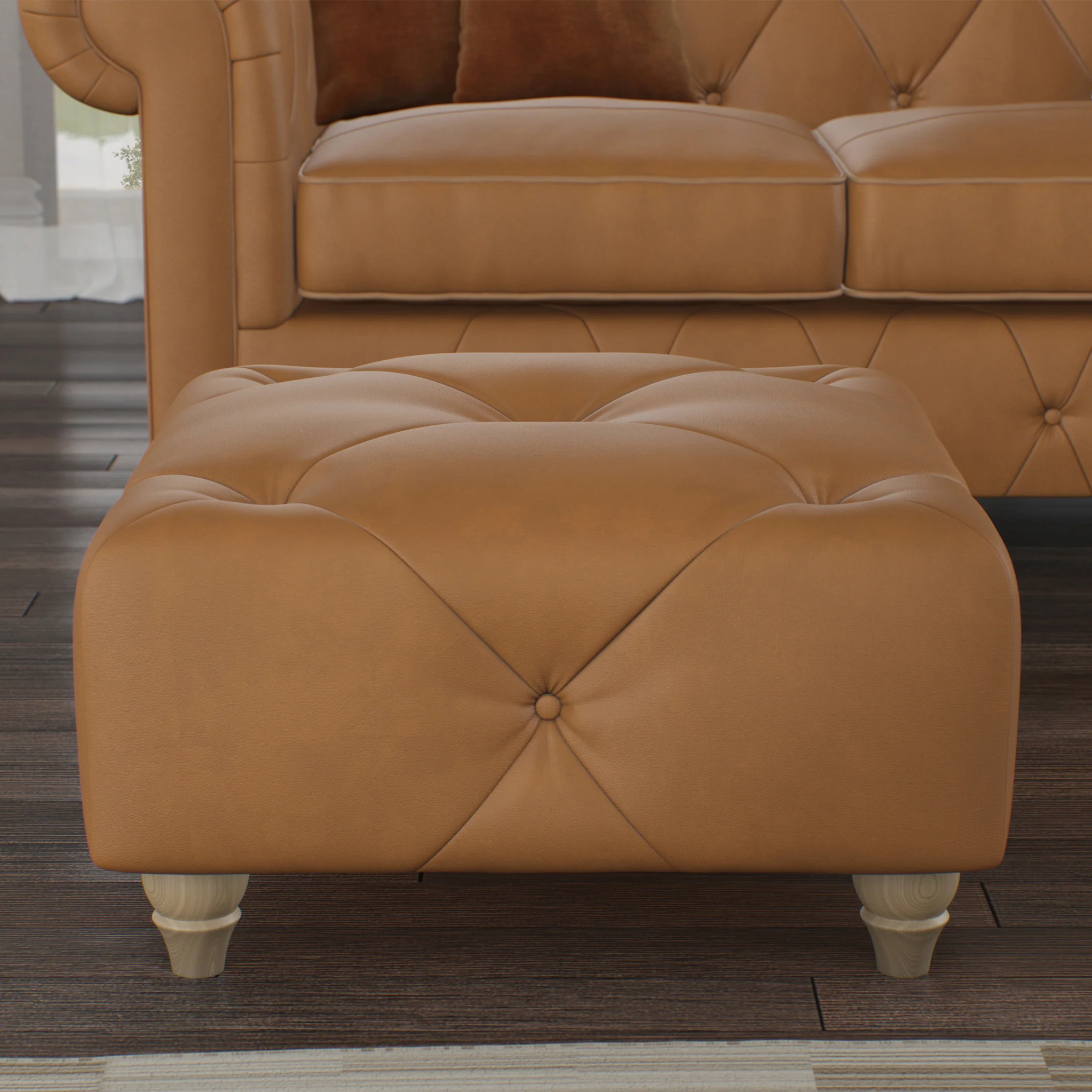 Everett Leather Button Top Footstool - Image 42