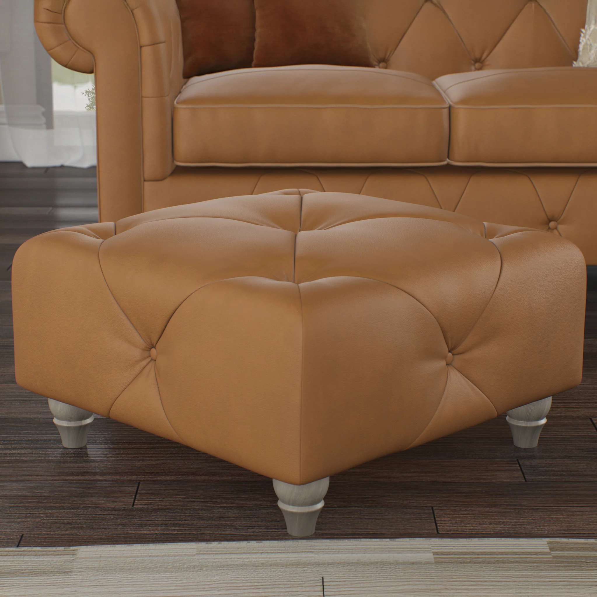 Everett Leather Button Top Footstool - Image 46