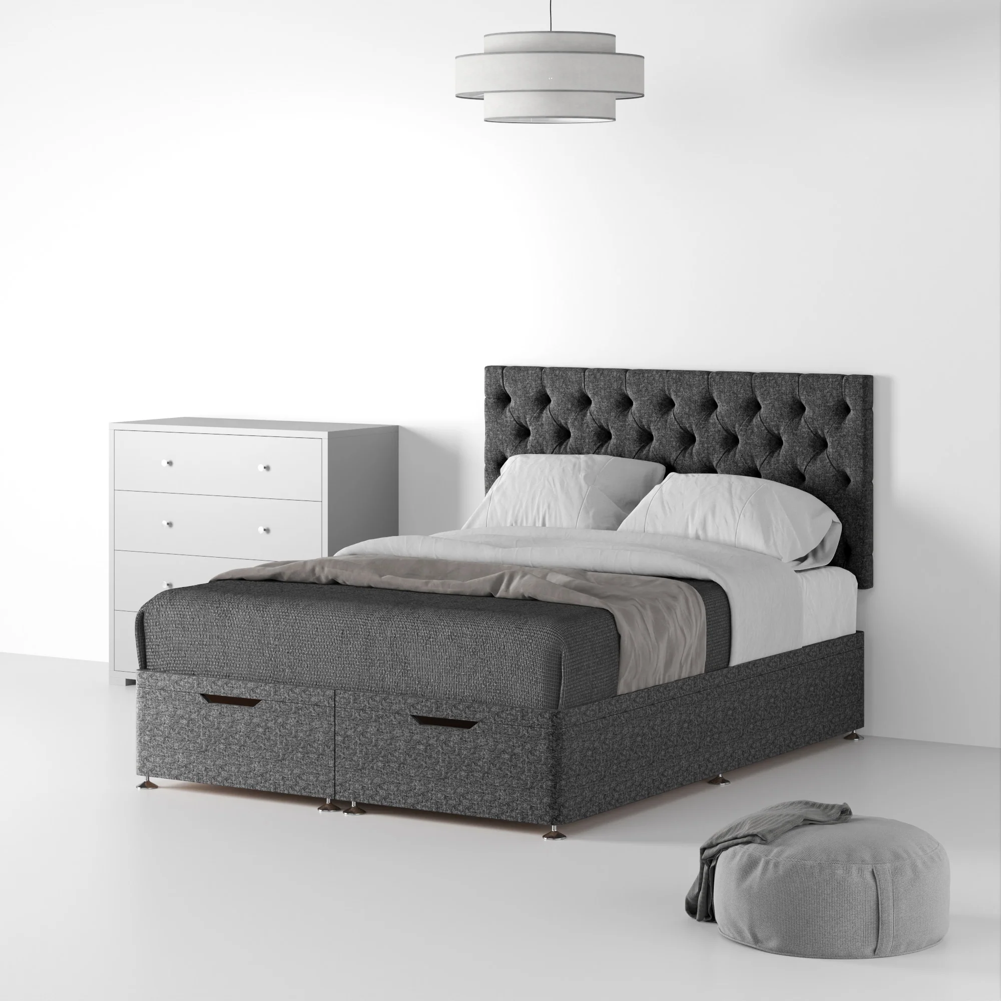 Farrow Diamond Linen Ottoman Divan Bed and Headboard - Image 10