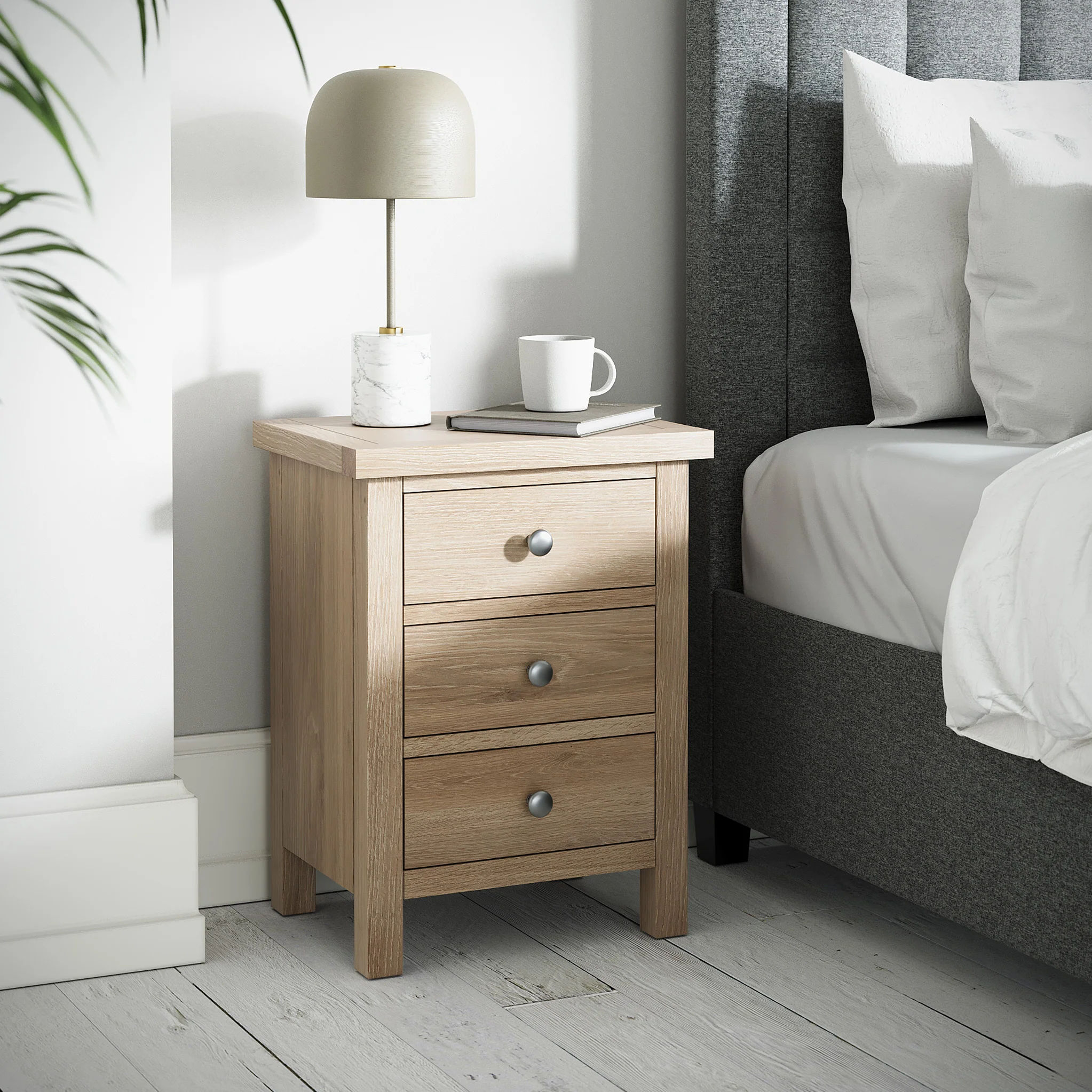 Farro Washed Oak Bedside Table - Image 2