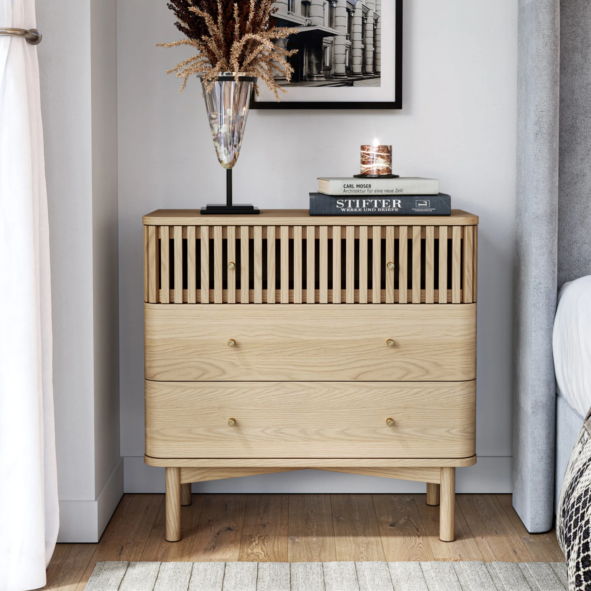 Finch Oak Slatted 3 Drawer Chest - Image 2