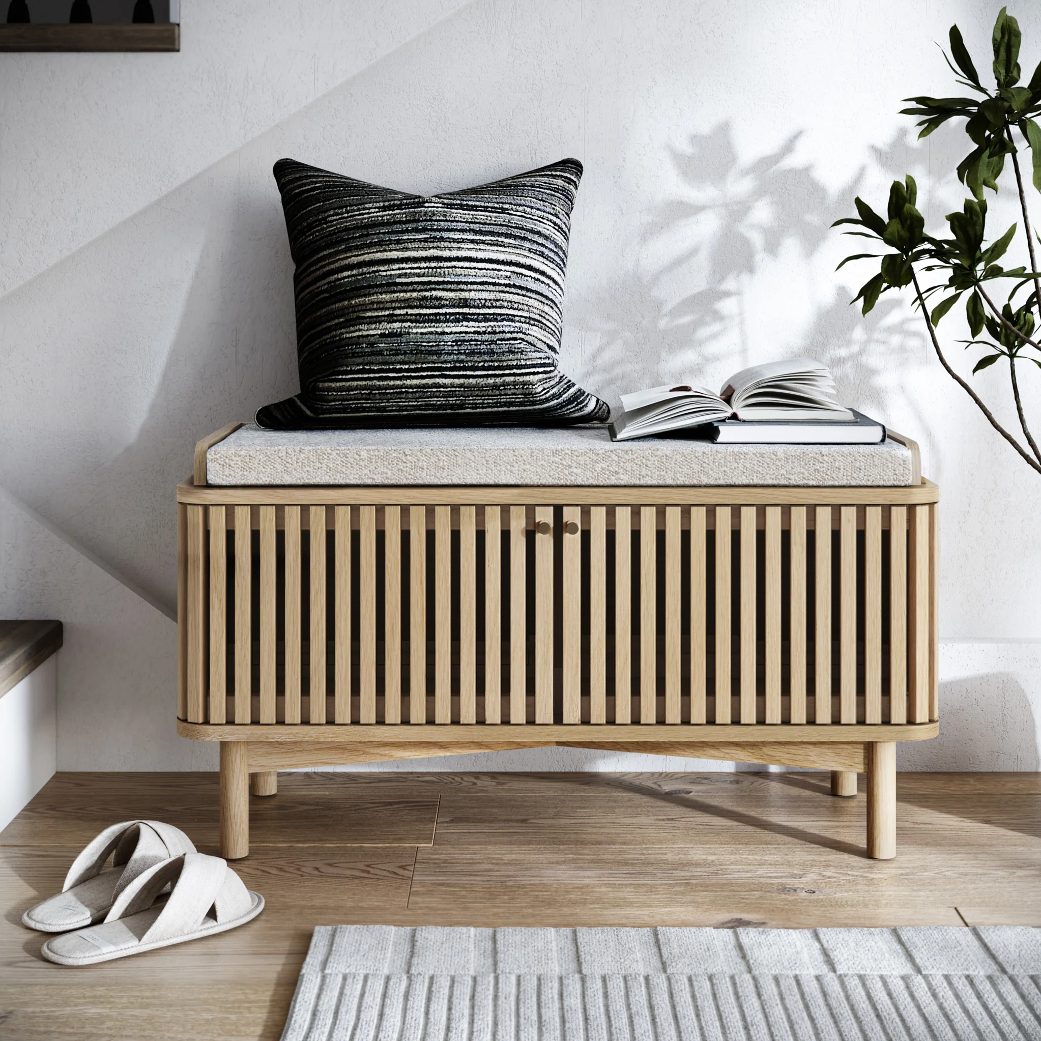 Finch Oak Slatted Storage Bench - Image 2