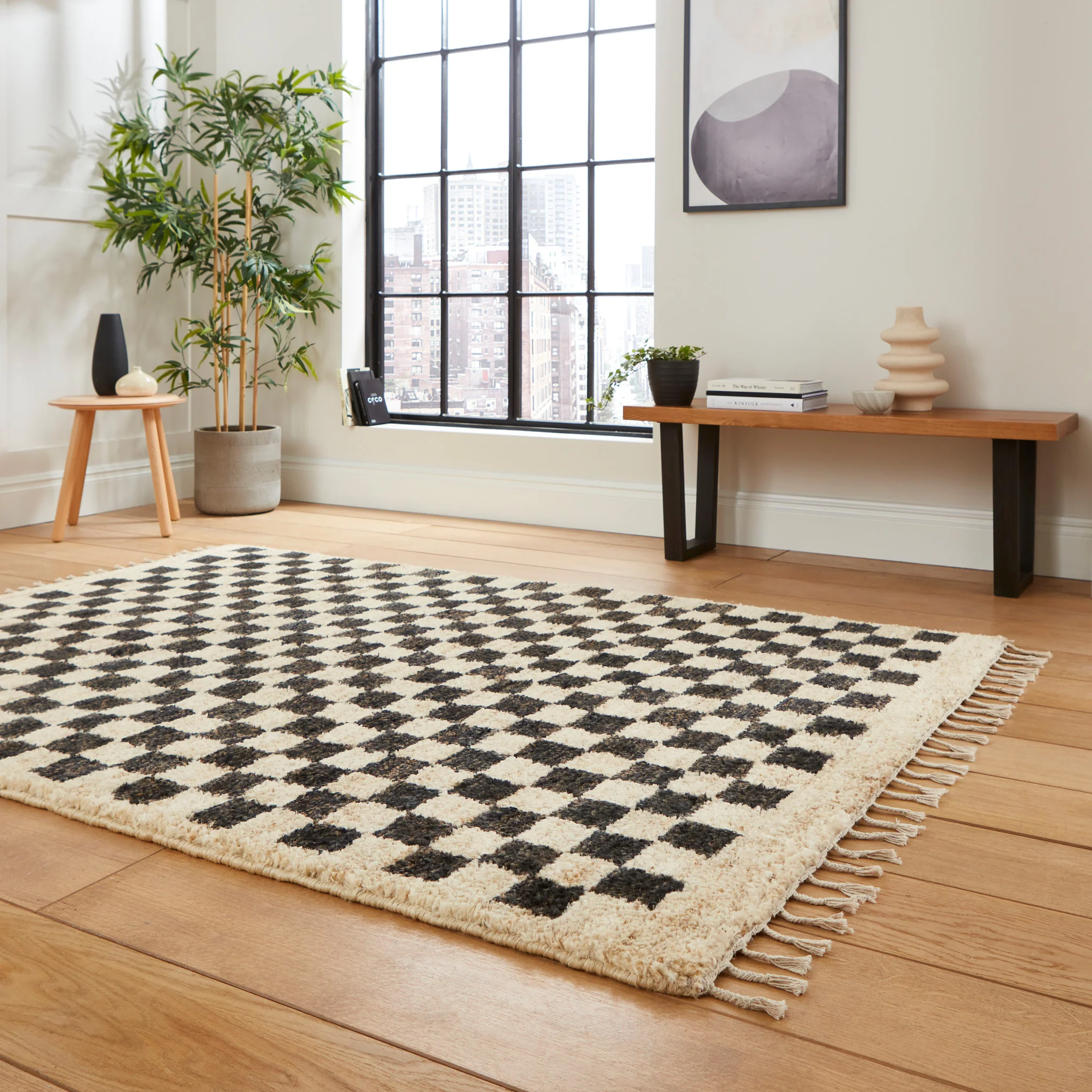 Franklin Natural Hemp Black/Ivory Chequered Rug - Image 3
