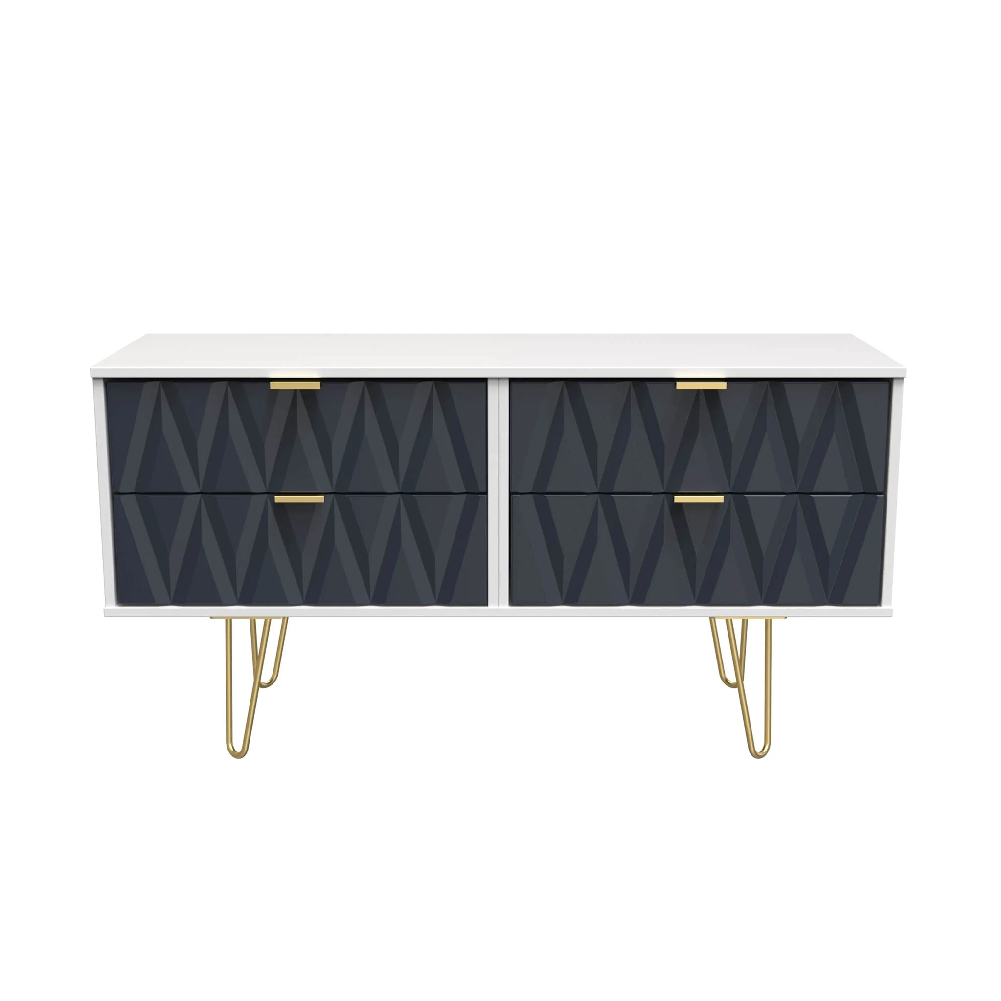 Geo 4 Drawer Low TV Unit with Gold Hairpin Legs - Image 3