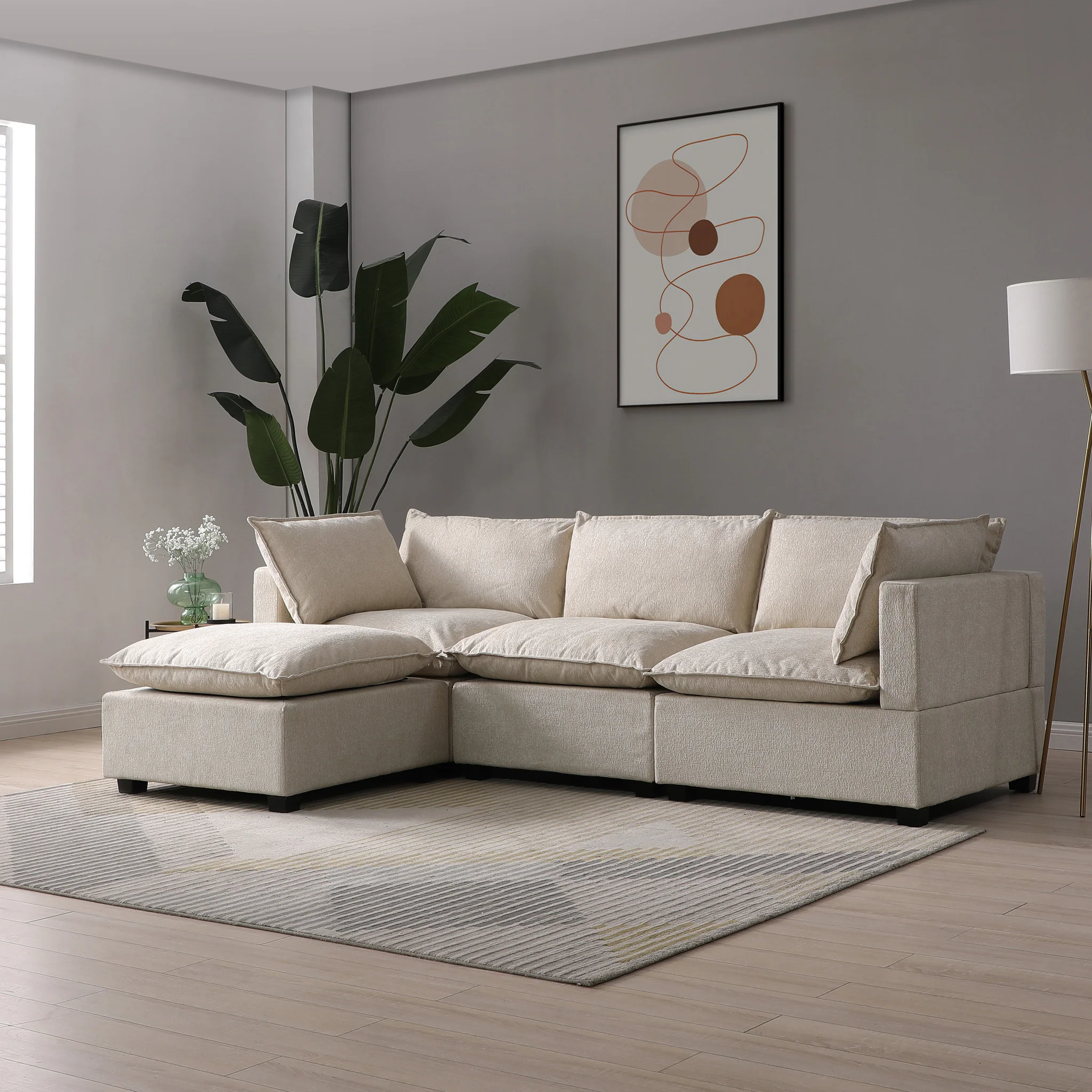 Hampton 3 Seater Boucle Chaise Sofa - Image 7