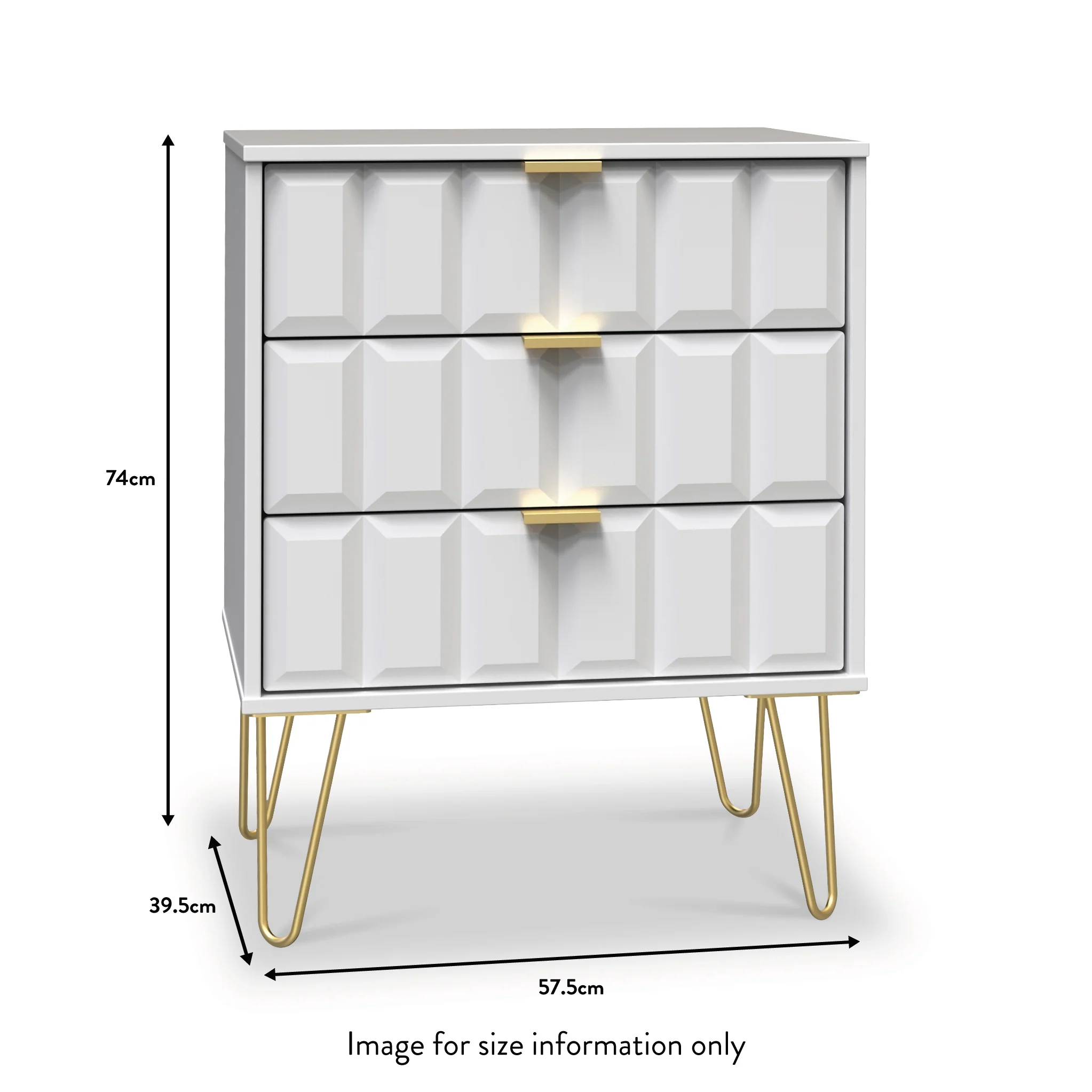 Harlow 3 Drawer Midi Sideboard with Gold Hairpin Legs - Image 9