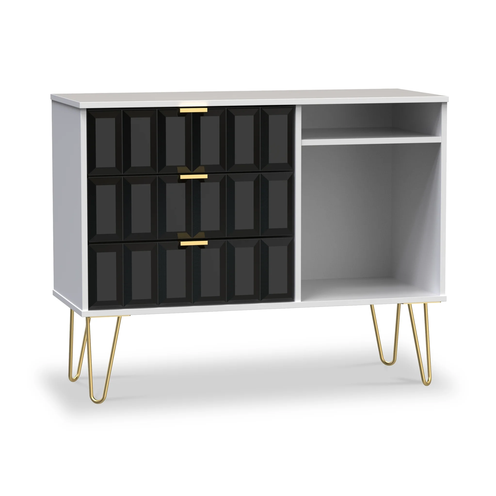 Harlow 3 Drawer TV Unit with Gold Hairpin Legs - Image 3