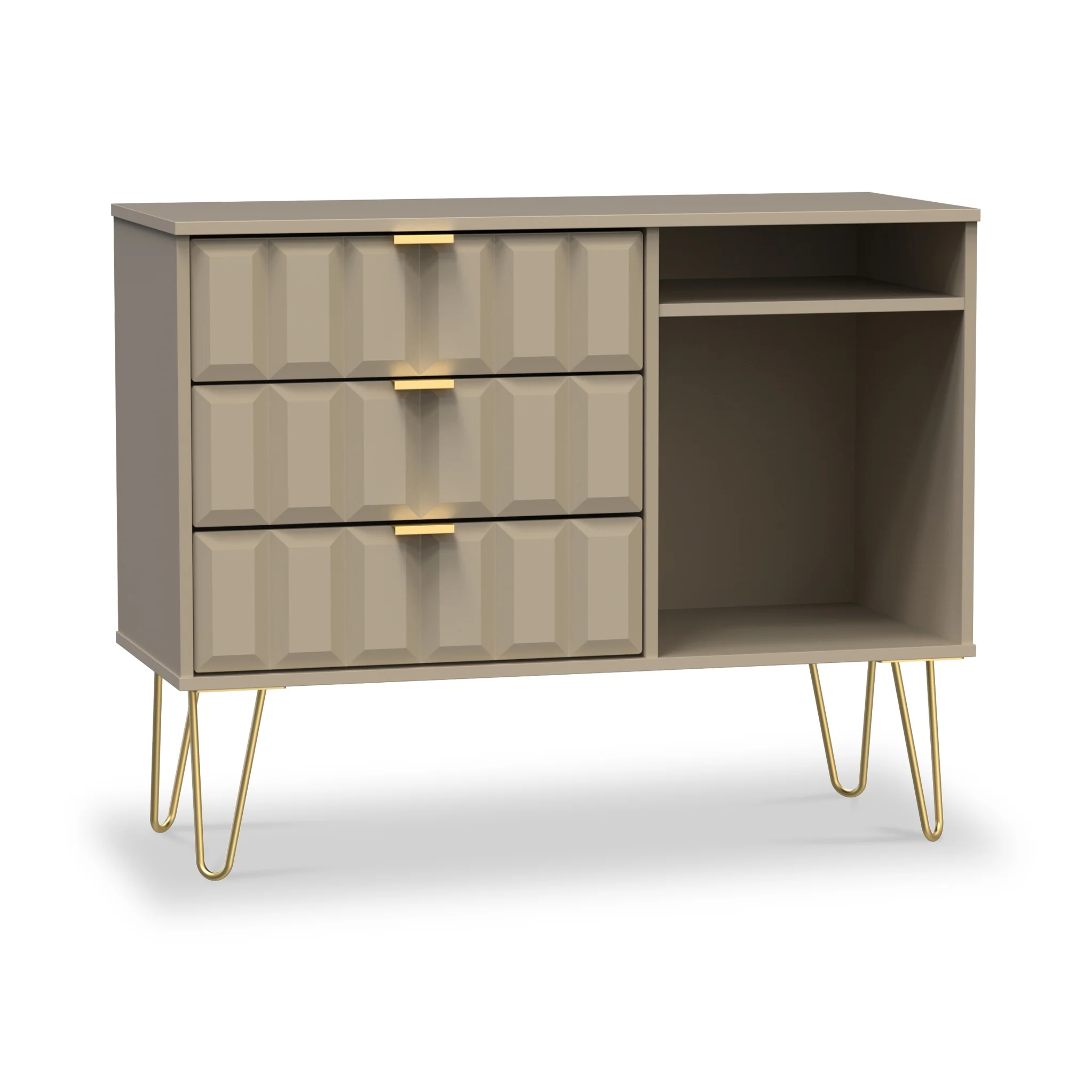 Harlow 3 Drawer TV Unit with Gold Hairpin Legs - Image 5