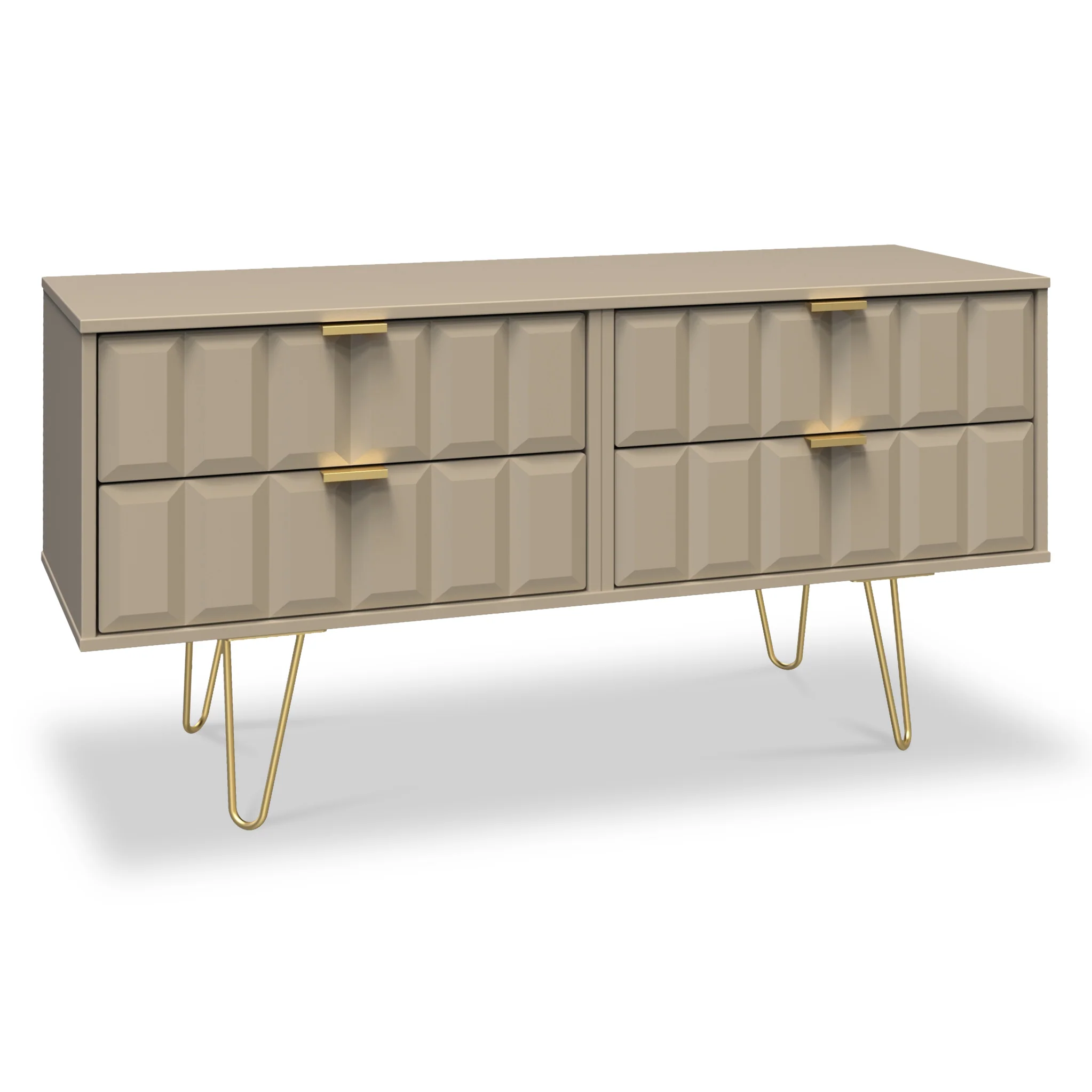 Harlow 4 Drawer Low TV Unit with Gold Hairpin Legs - Image 3