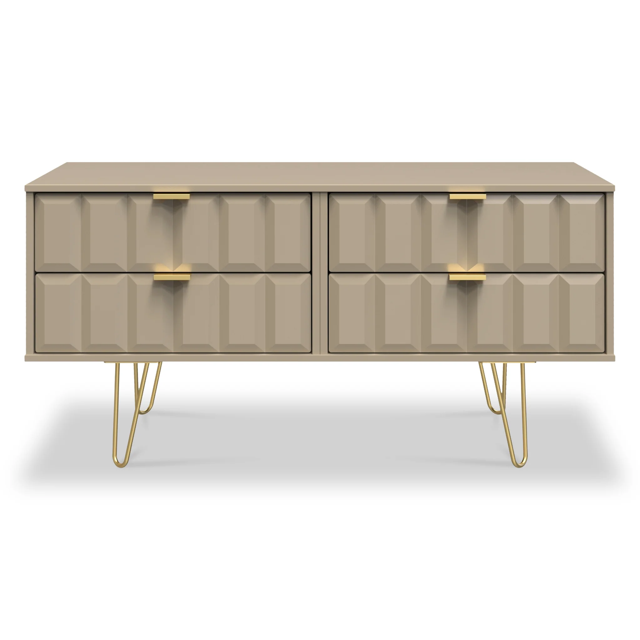 Harlow 4 Drawer Low TV Unit with Gold Hairpin Legs - Image 4