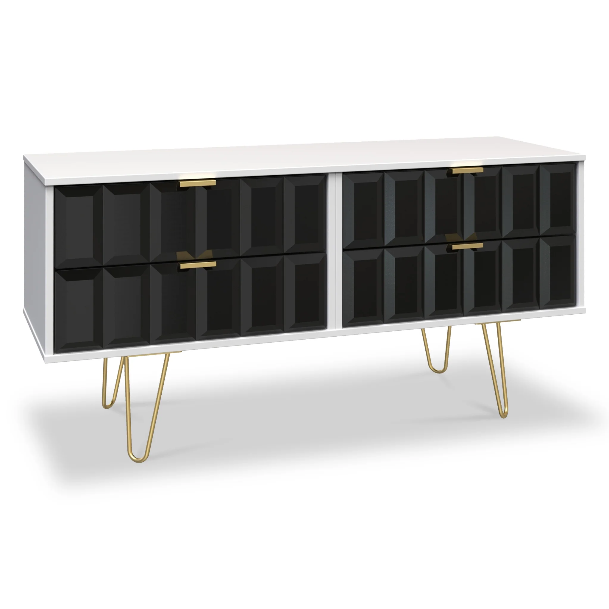 Harlow 4 Drawer Low TV Unit with Gold Hairpin Legs - Image 5