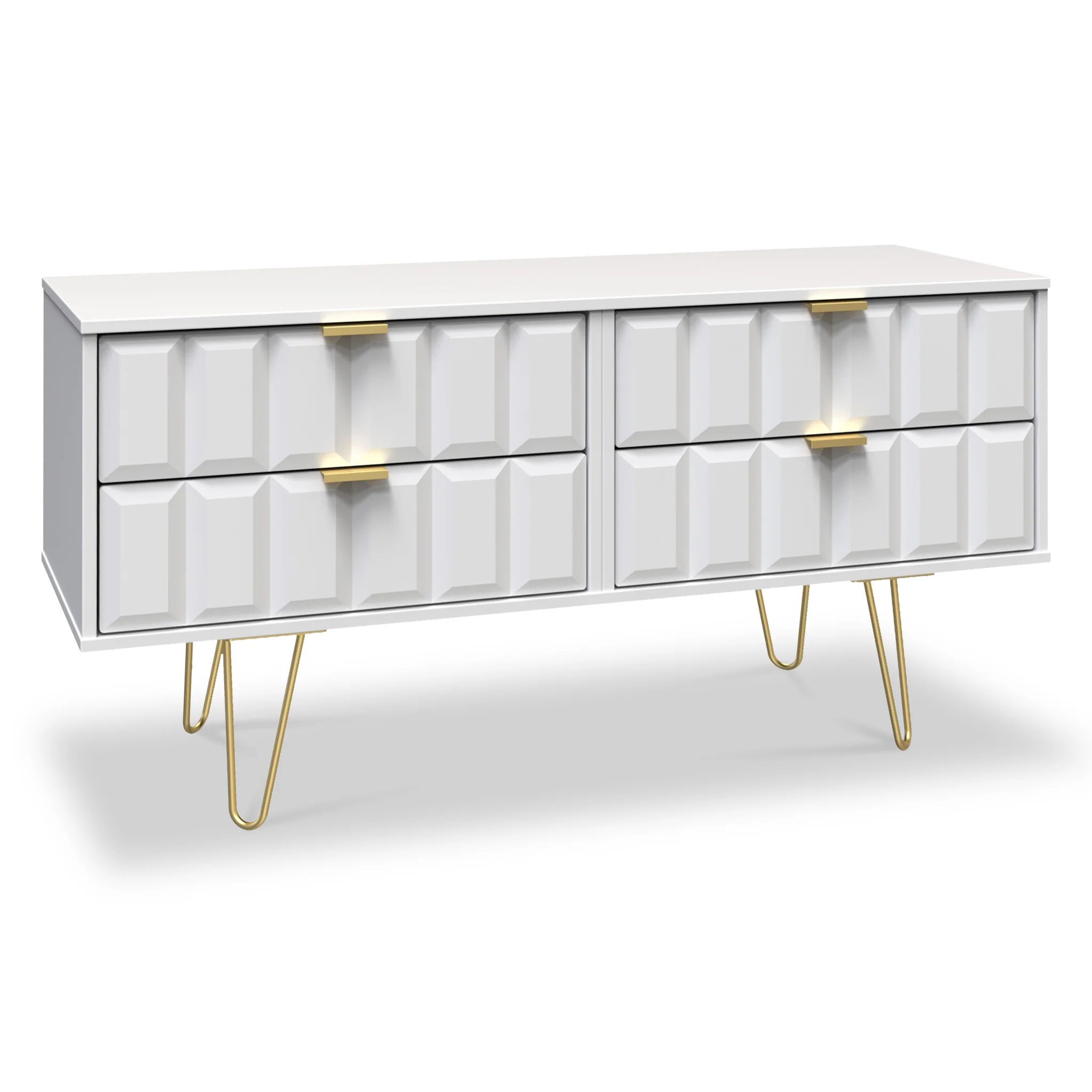 Harlow 4 Drawer Low TV Unit with Gold Hairpin Legs - Image 7
