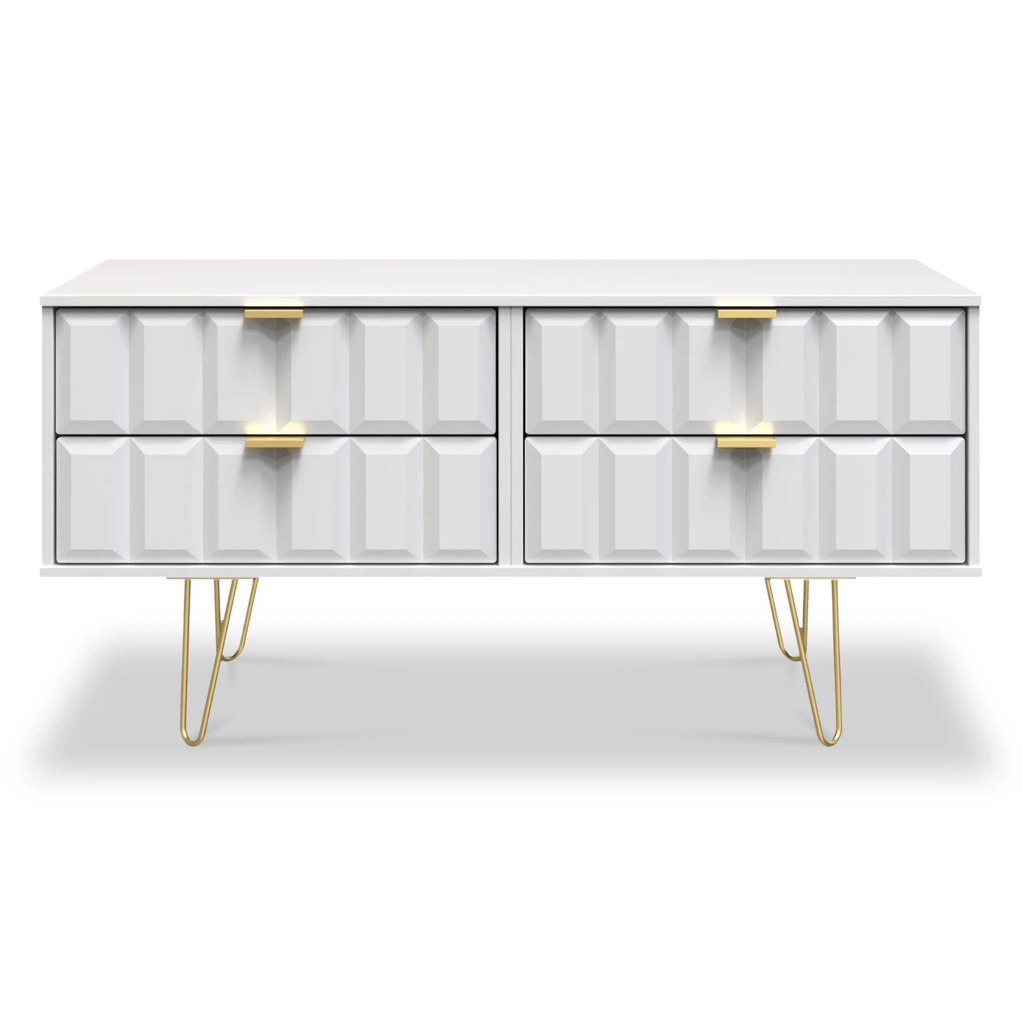 Harlow 4 Drawer Low TV Unit with Gold Hairpin Legs - Image 8