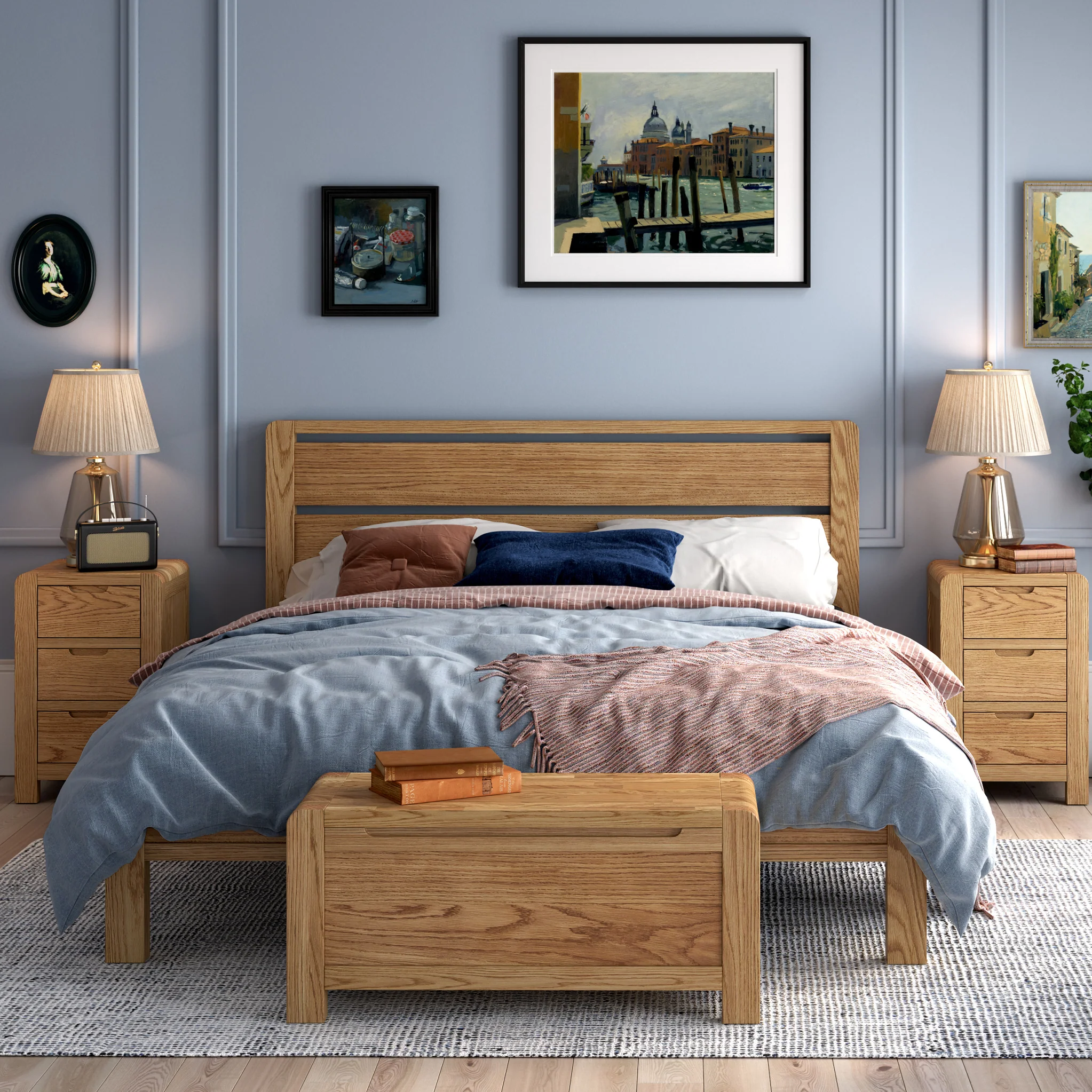 Harvey Oak 3 Drawer Bedside Table - Image 3