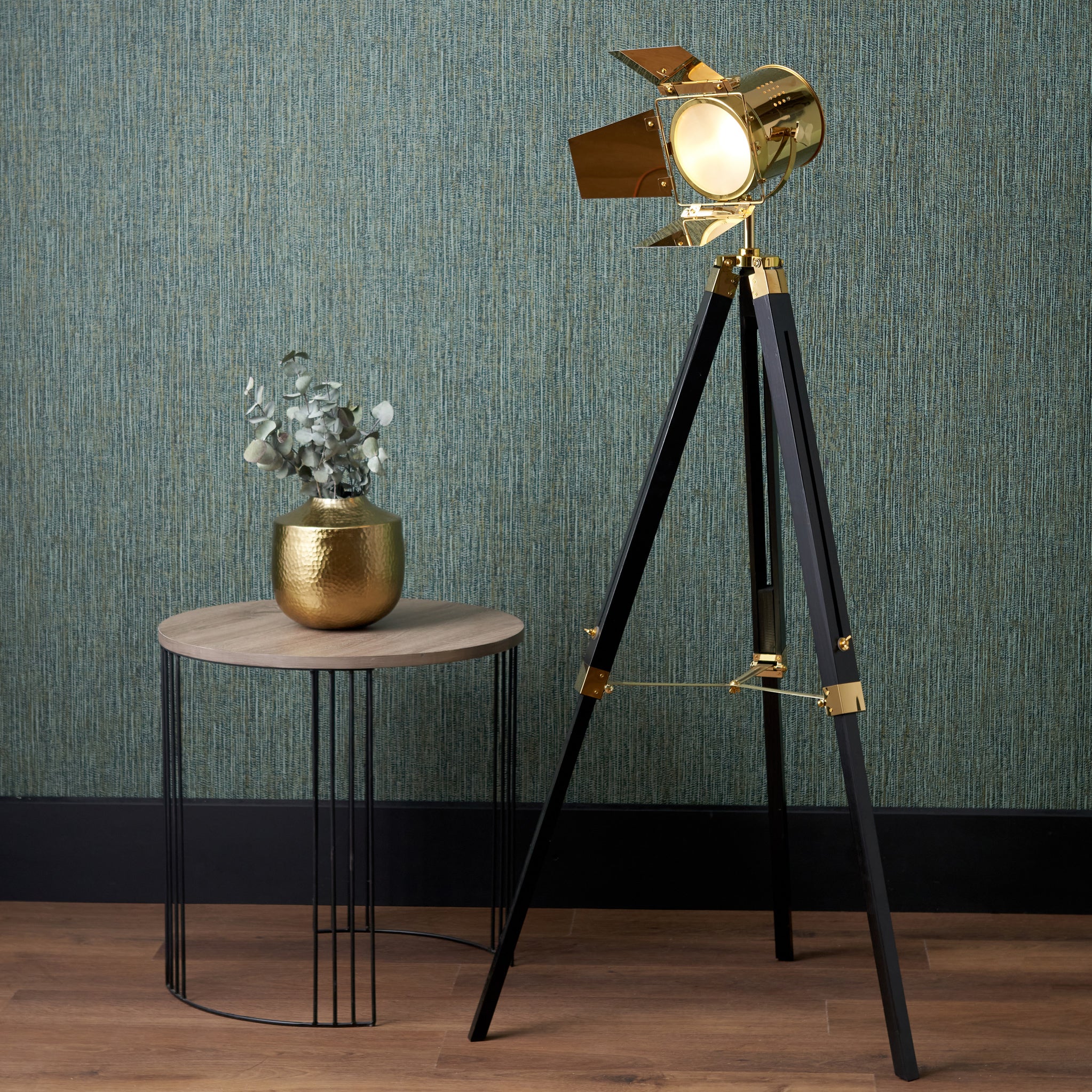 Hereford Gold and Black Tripod Film Floor Lamp - Image 2