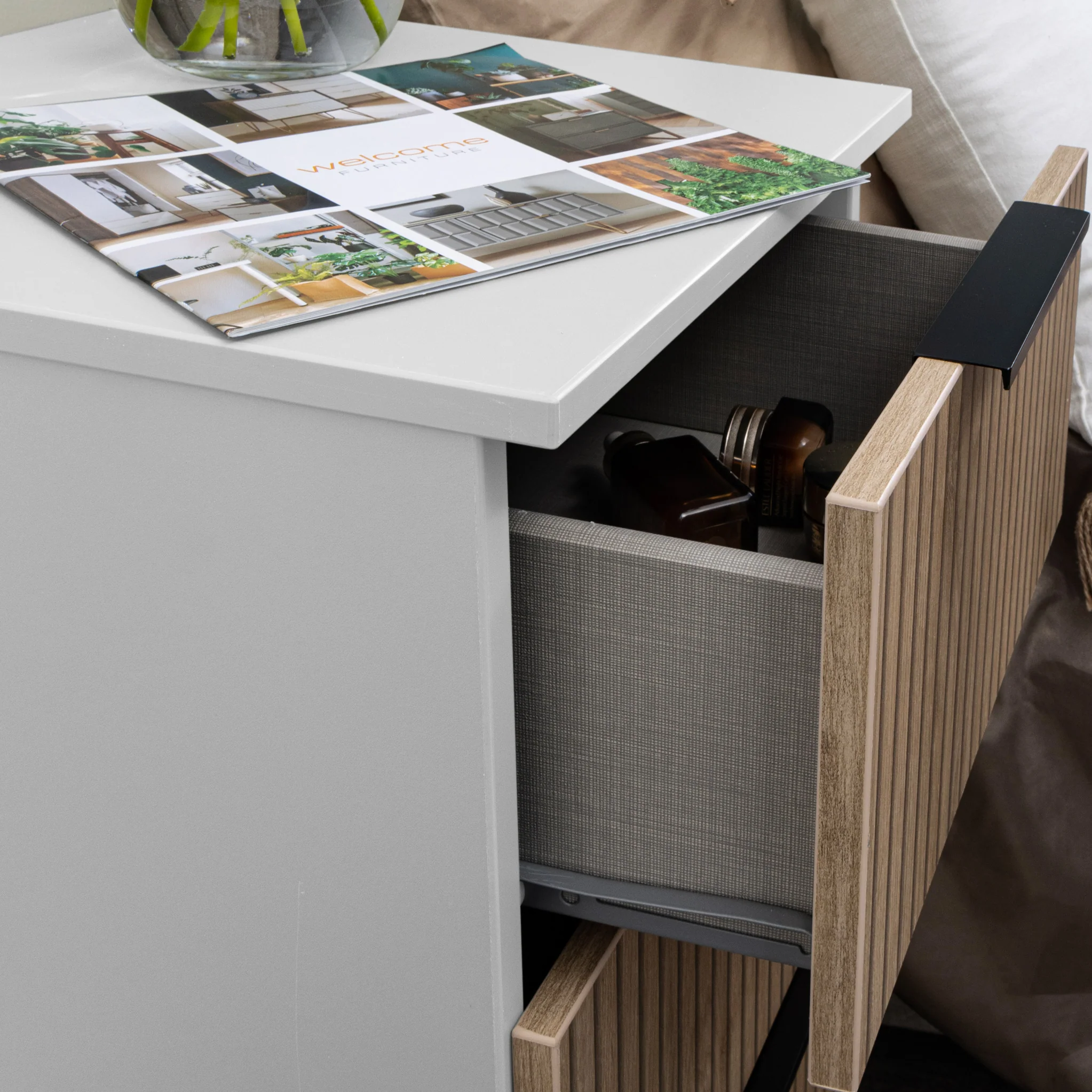 Jago Slatted Effect 3 Drawer Bedside Table - Image 17