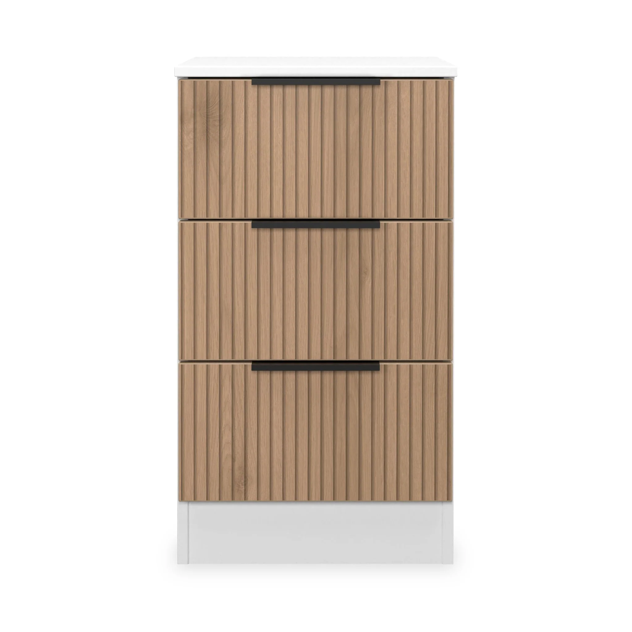 Jago Slatted Effect 3 Drawer Bedside Table - Image 18