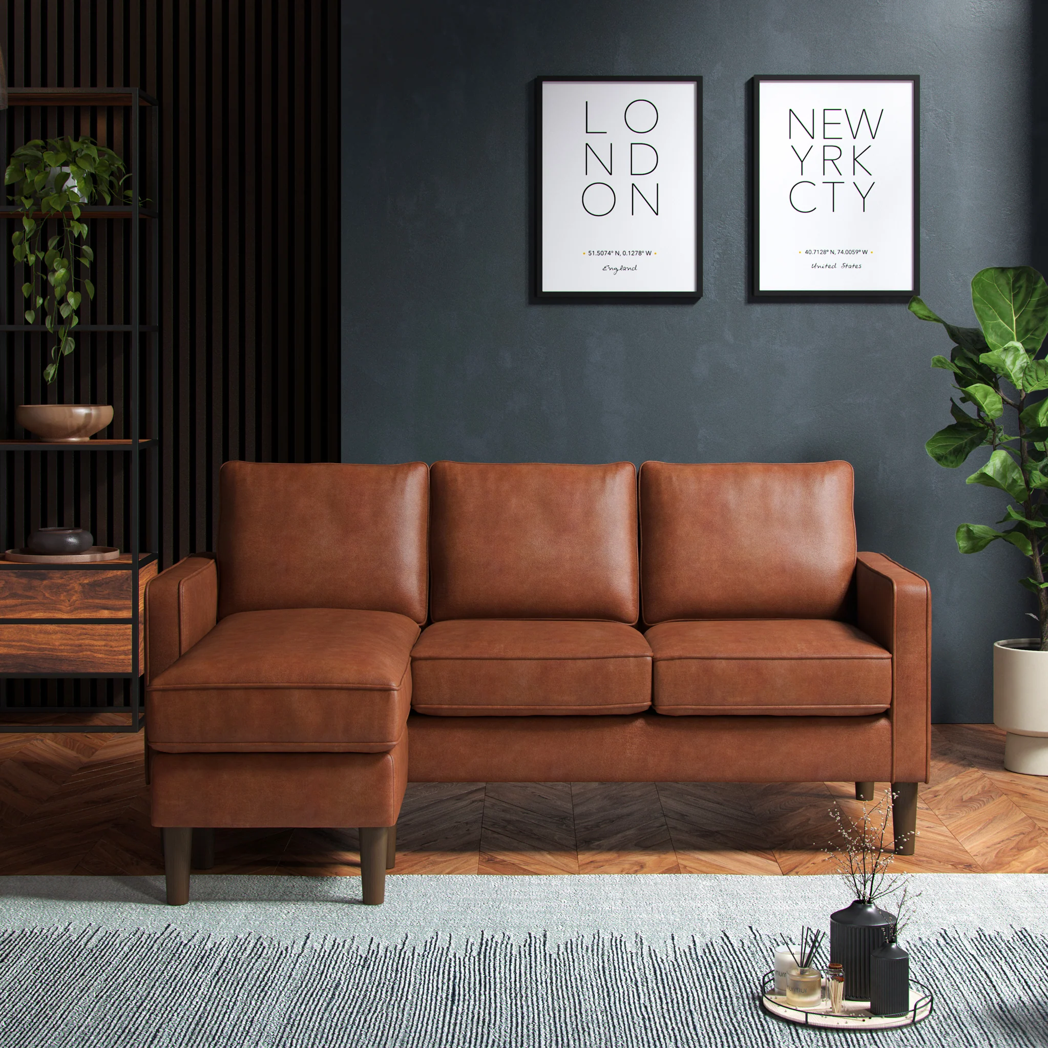 Jefri Faux Leather Reversible Chaise Sofa - Image 2