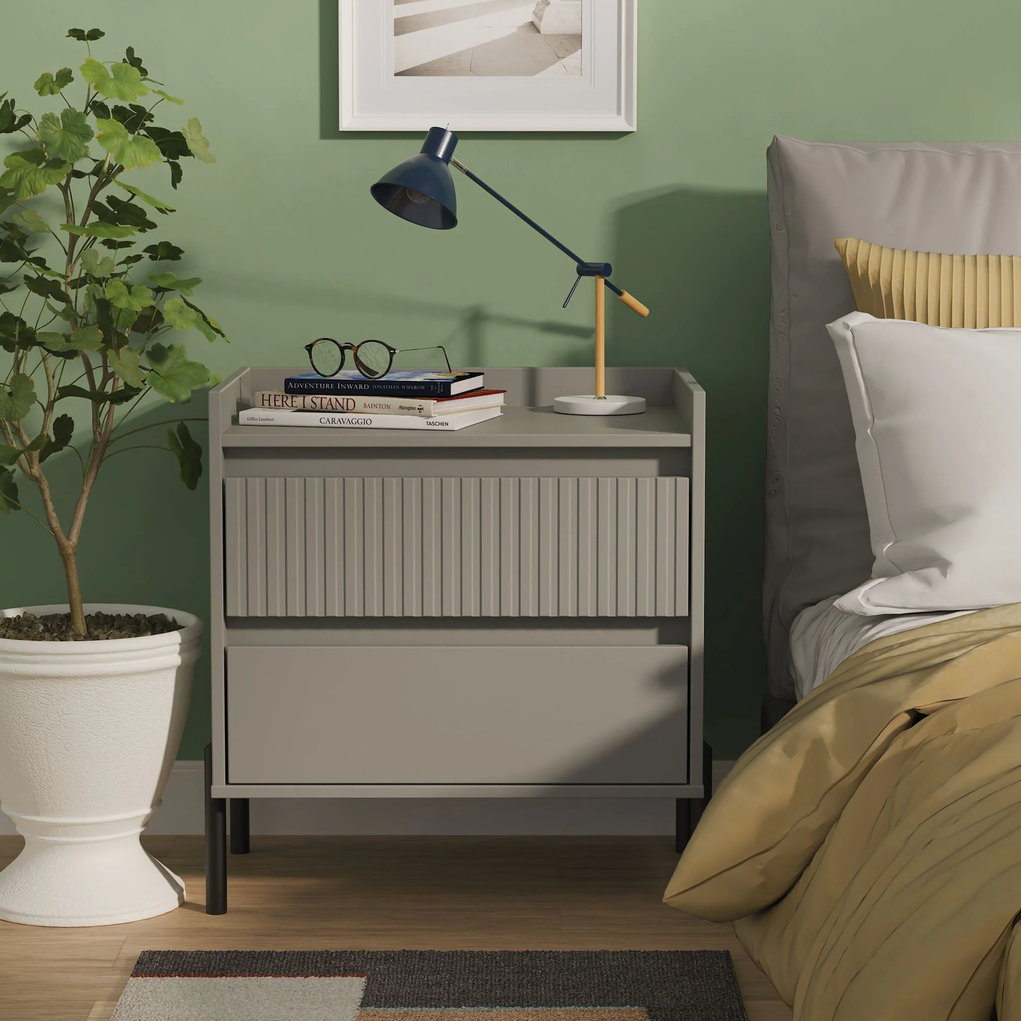 Kenton 2 Drawer Wide Bedside Table - Image 2