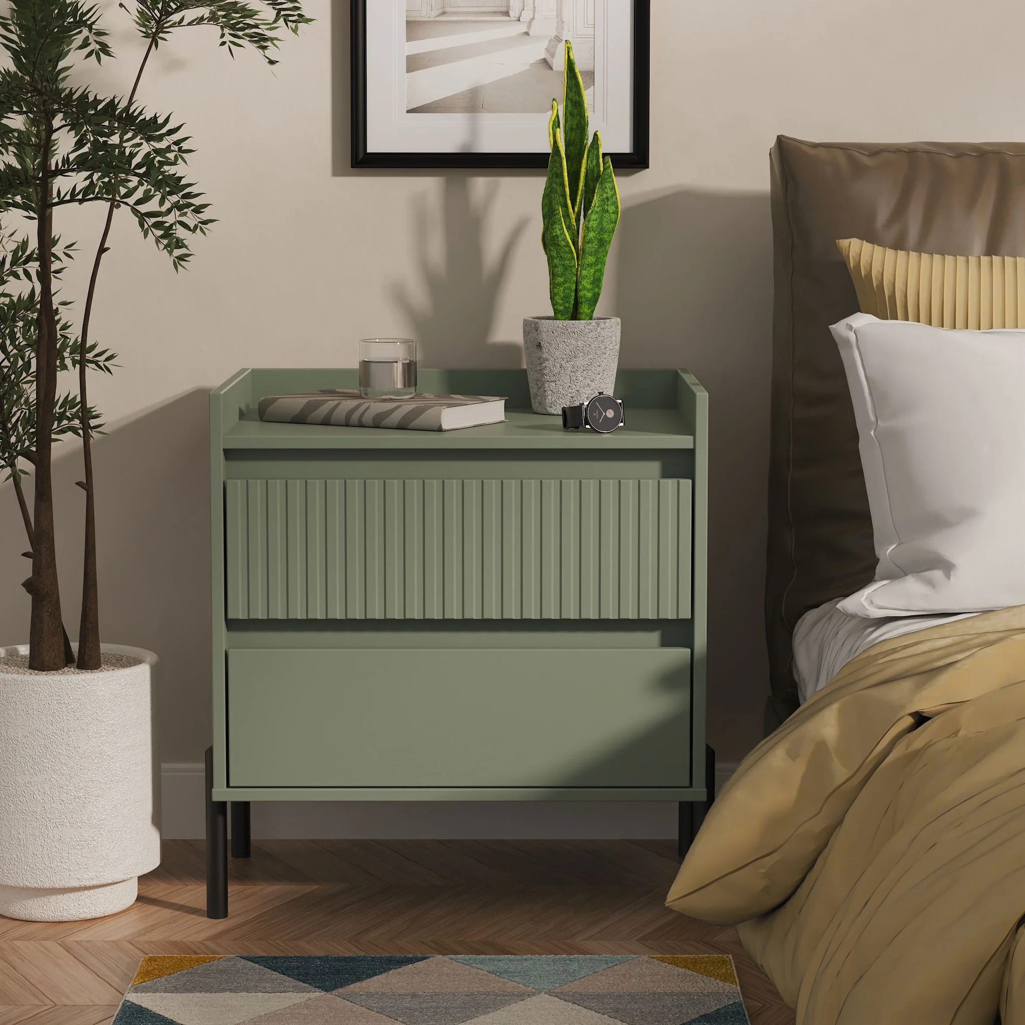 Kenton 2 Drawer Wide Bedside Table - Image 20