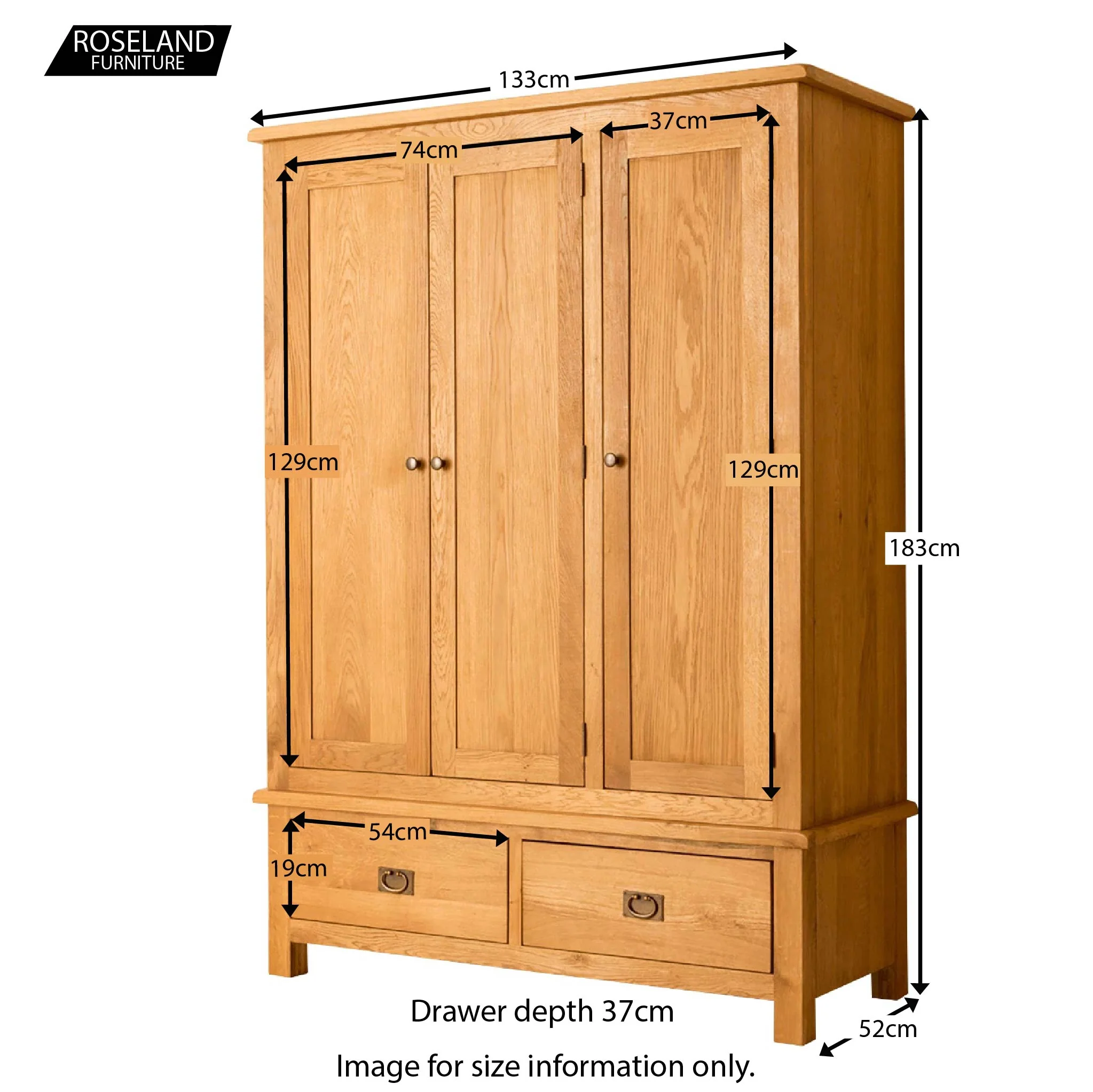 Lanner Oak Triple Wardrobe & Drawers - Image 12