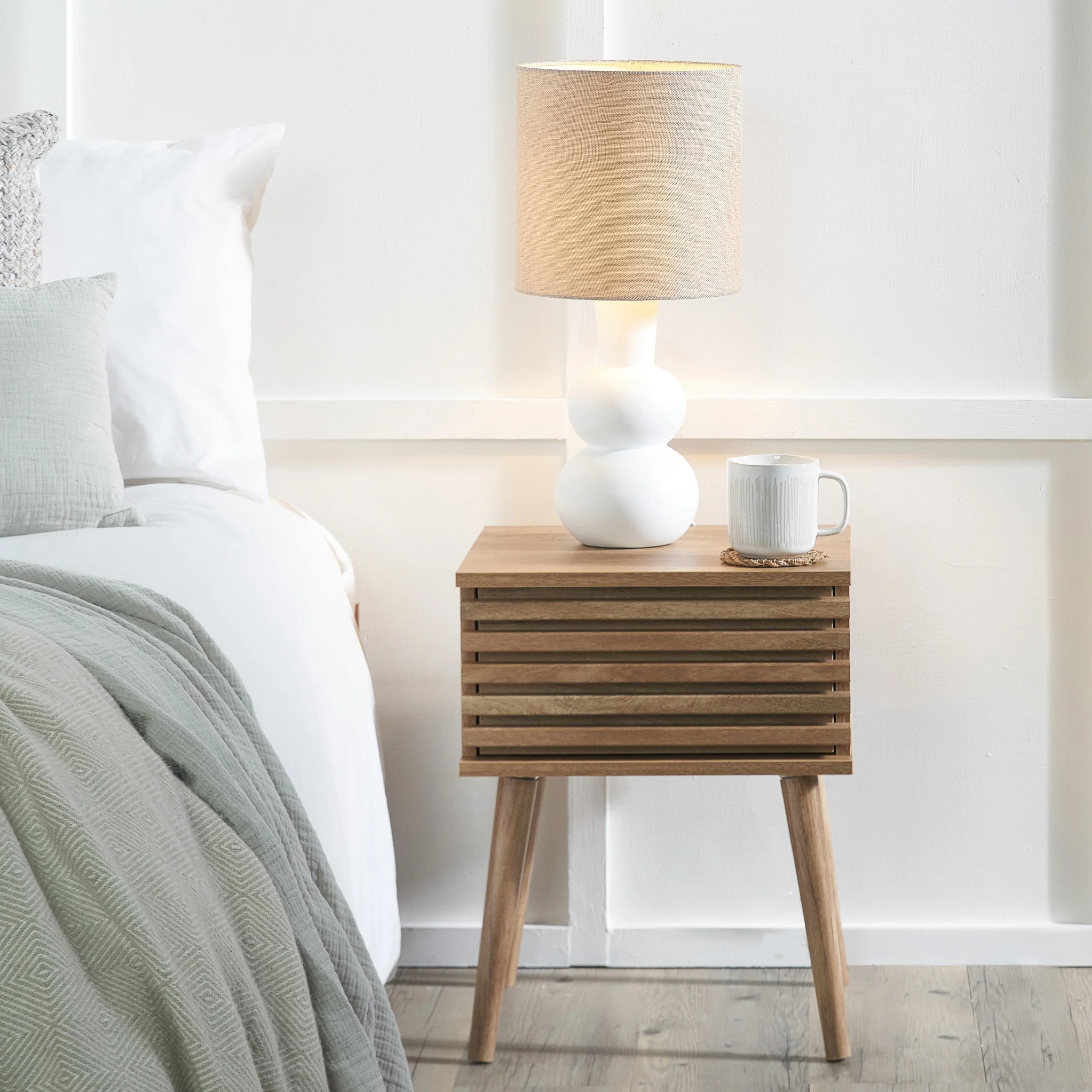 Larvik Slatted Eucalyptus 1 Drawer Bedside Table - Image 6