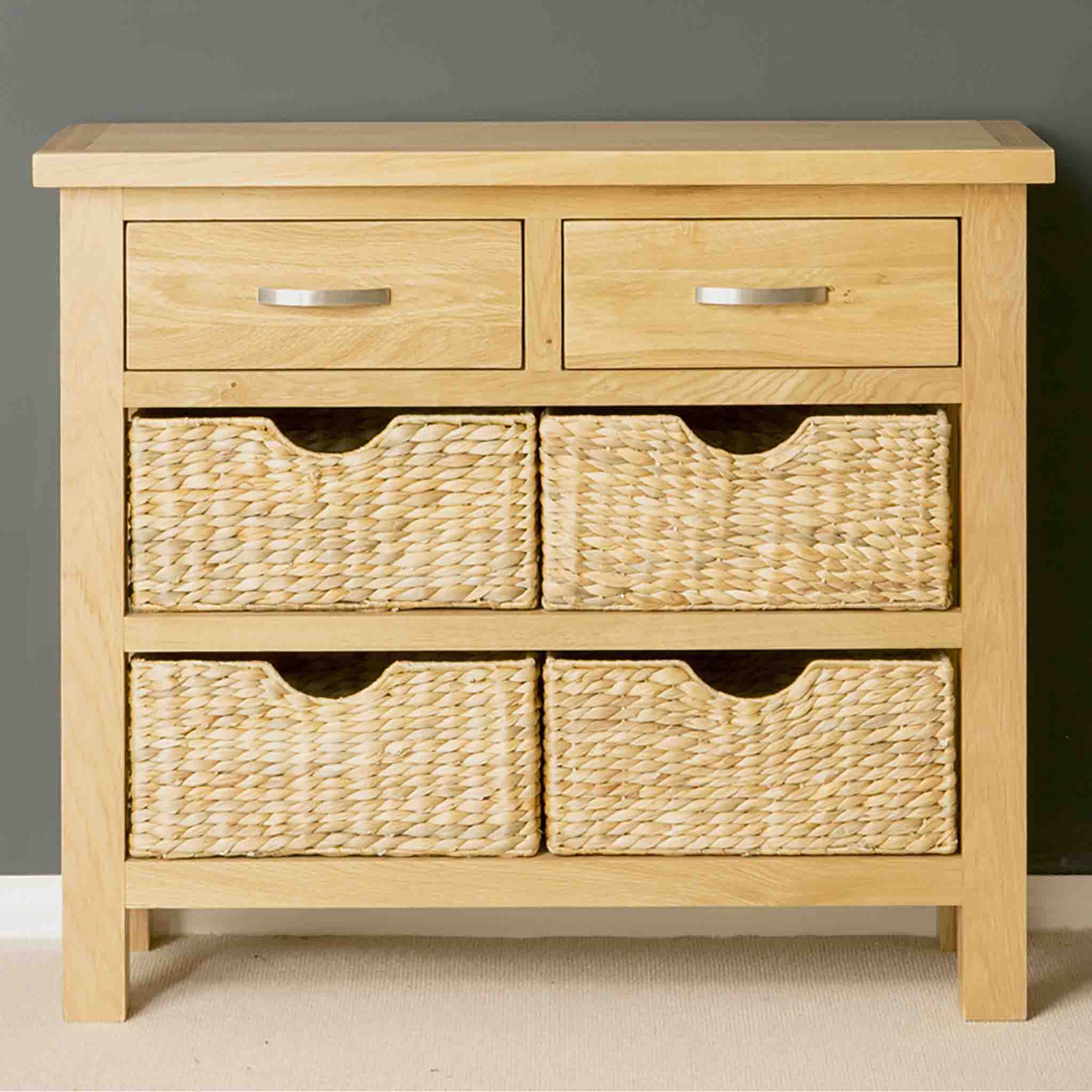 London Oak Console Table with Baskets - Image 9