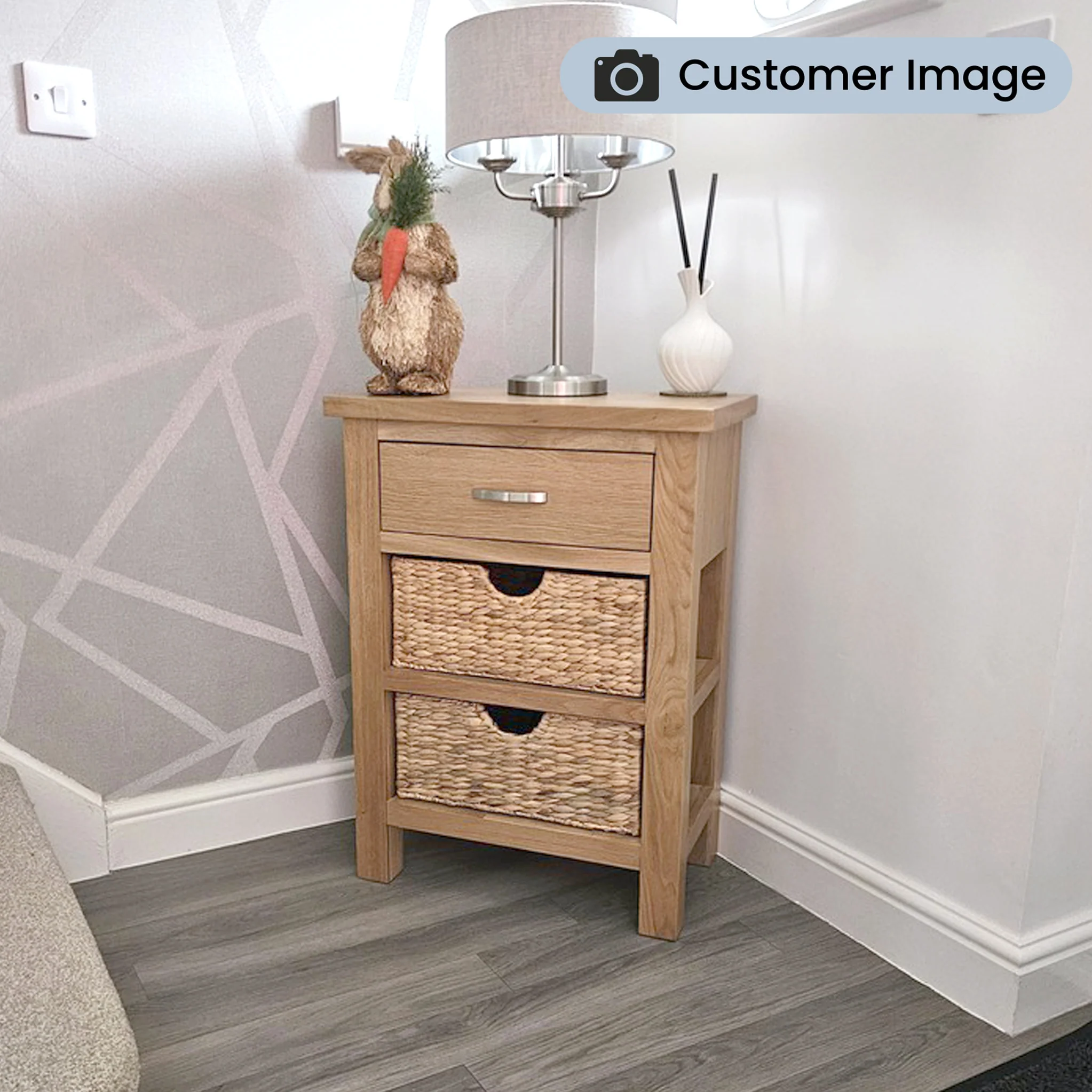 London Oak Telephone Table with Baskets - Image 3