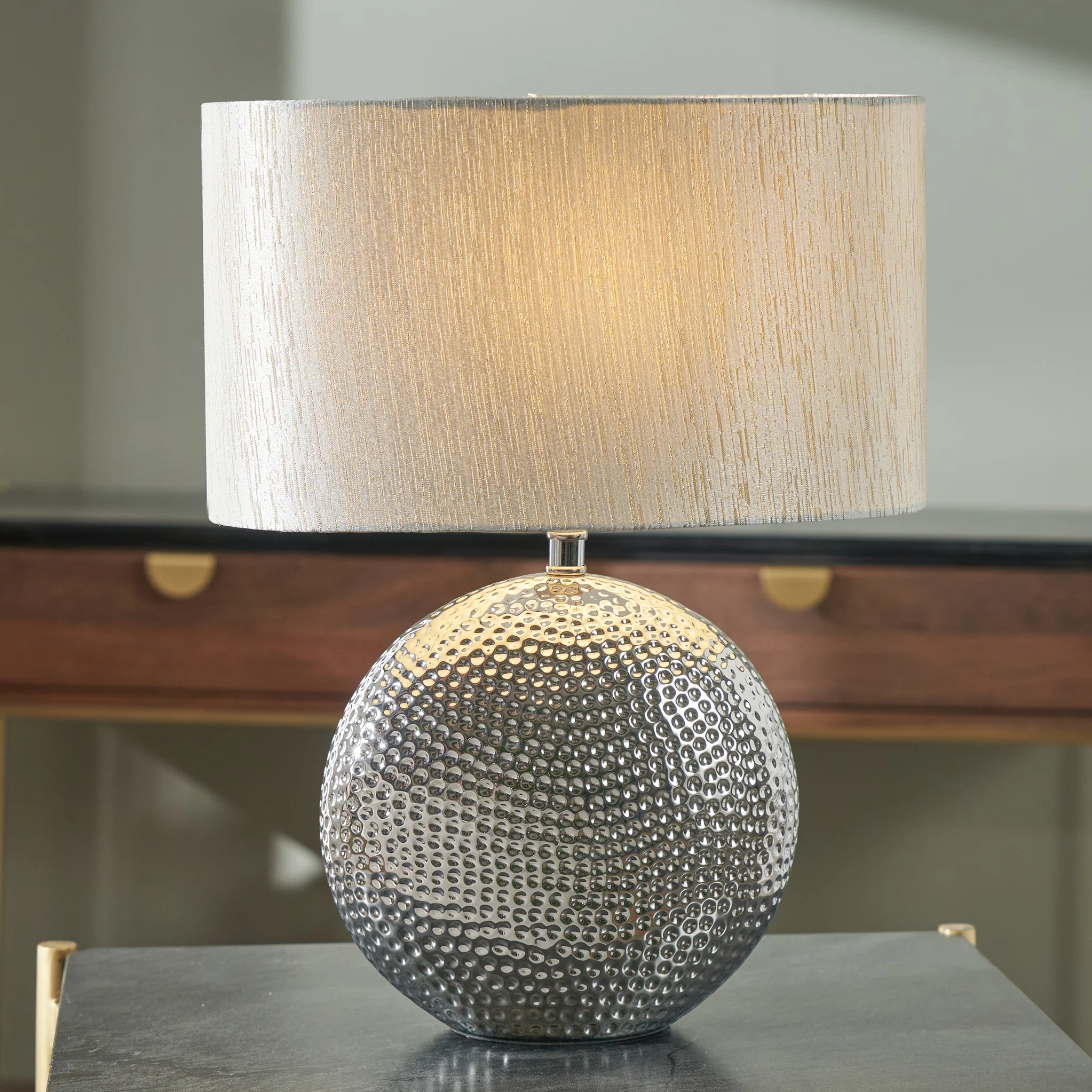 Mabel Silver Dot Textured Ceramic Table Lamp - Image 2